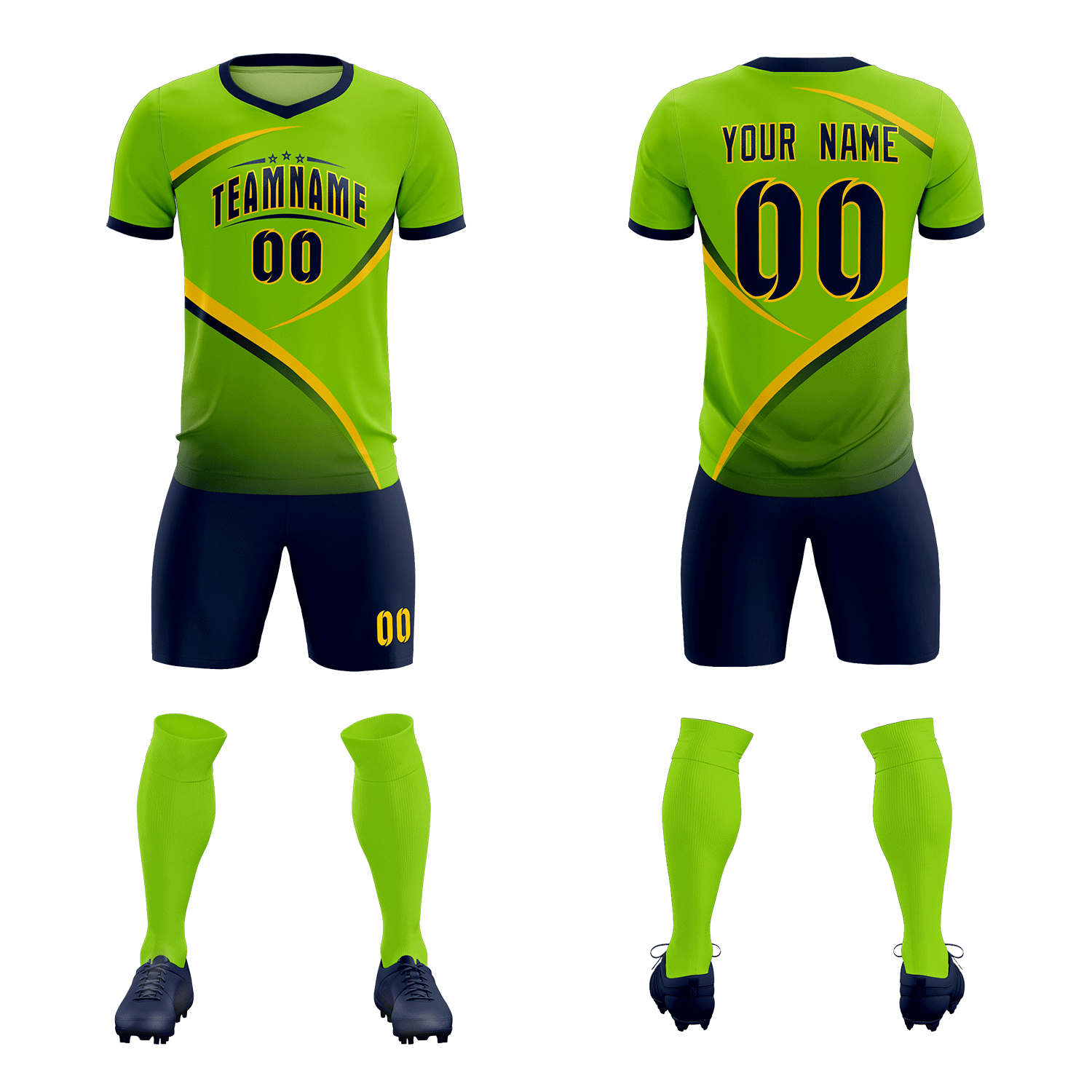 Custom Neon Green Navy Color Block Training Uniform For Men Soccer Sets Jersey