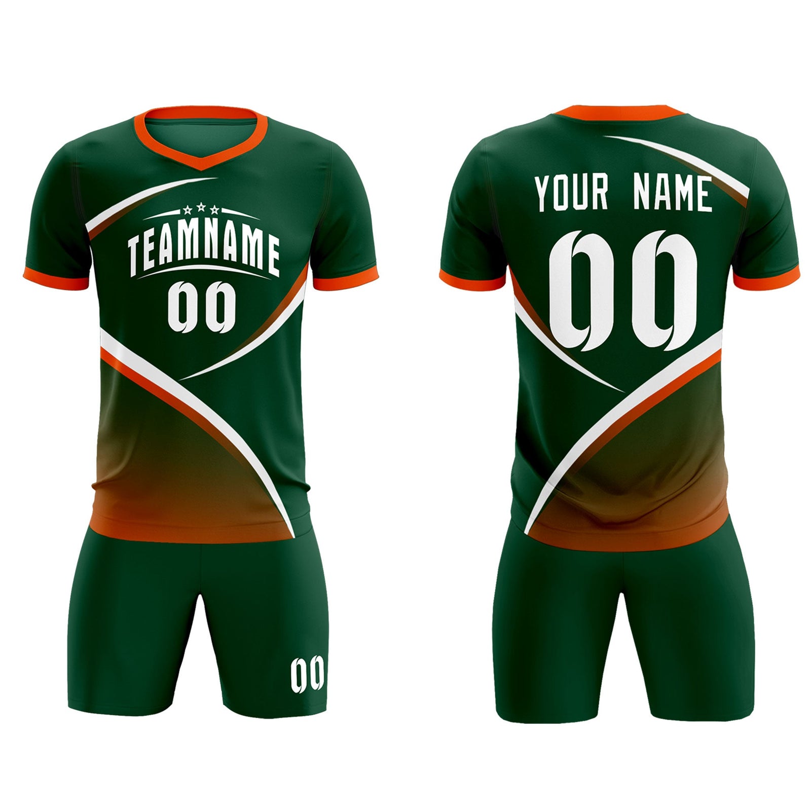 Custom Green Orange Color Block Training Uniform For Men Soccer Sets Jersey
