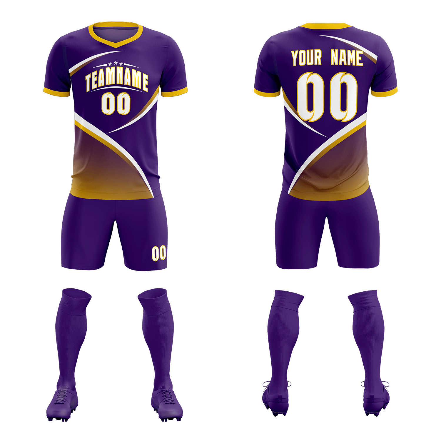 Custom Purple Gold Color Block Training Uniform For Men Soccer Sets Jersey