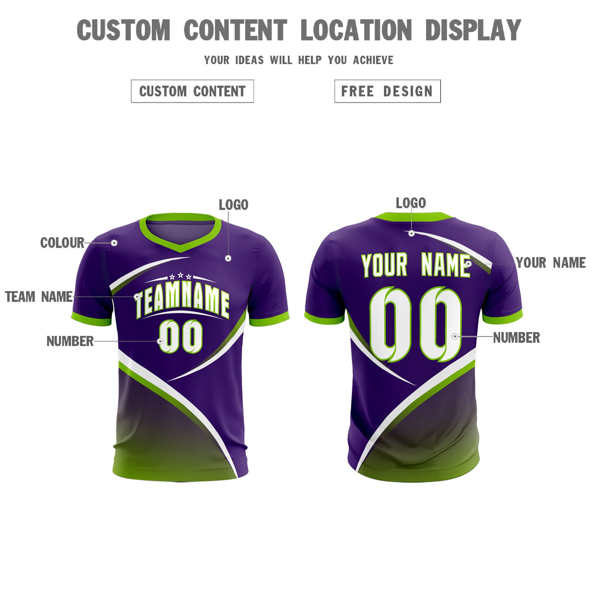 Custom Purple Neon Green Color Block Training Uniform For Men Soccer Sets Jersey