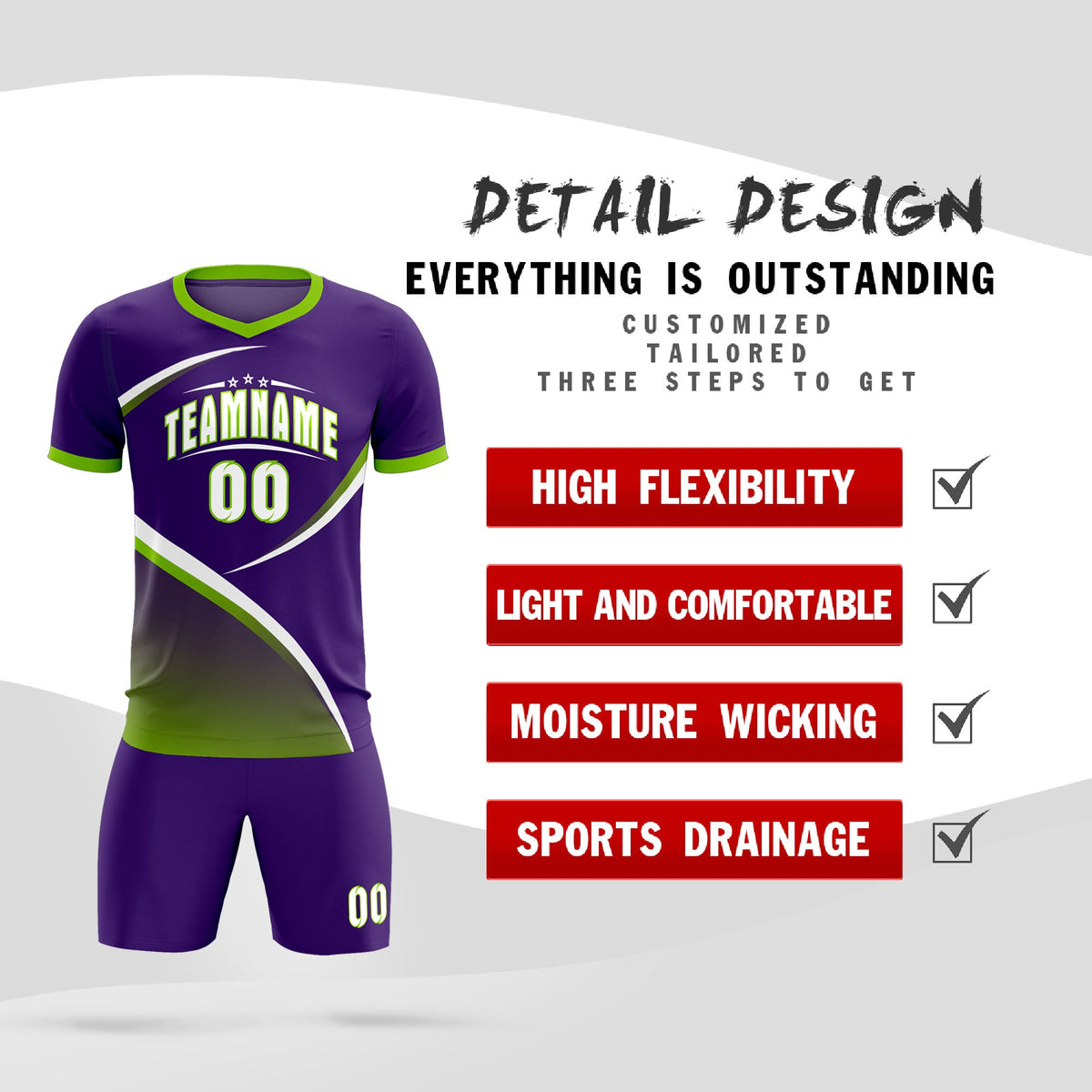 Custom Purple Neon Green Color Block Training Uniform For Men Soccer Sets Jersey
