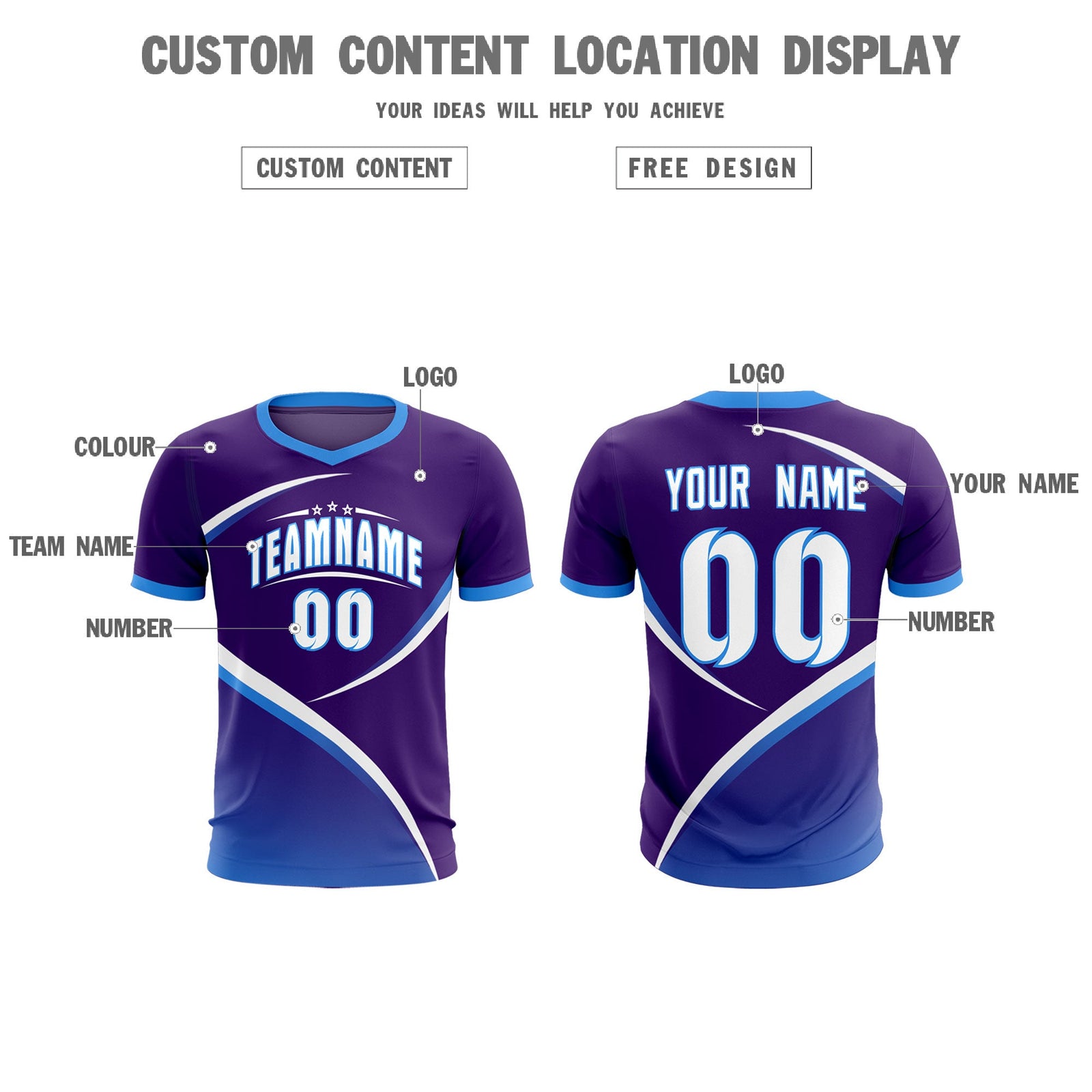 Custom Purple Powder Blue Color Block Training Uniform For Men Soccer Sets Jersey