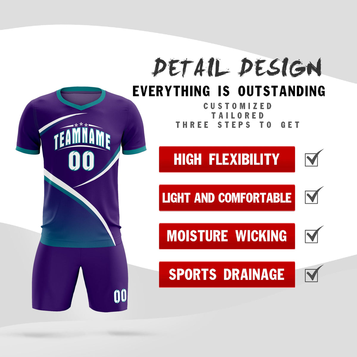 Custom Purple Aqua Color Block Training Uniform For Men Soccer Sets Jersey