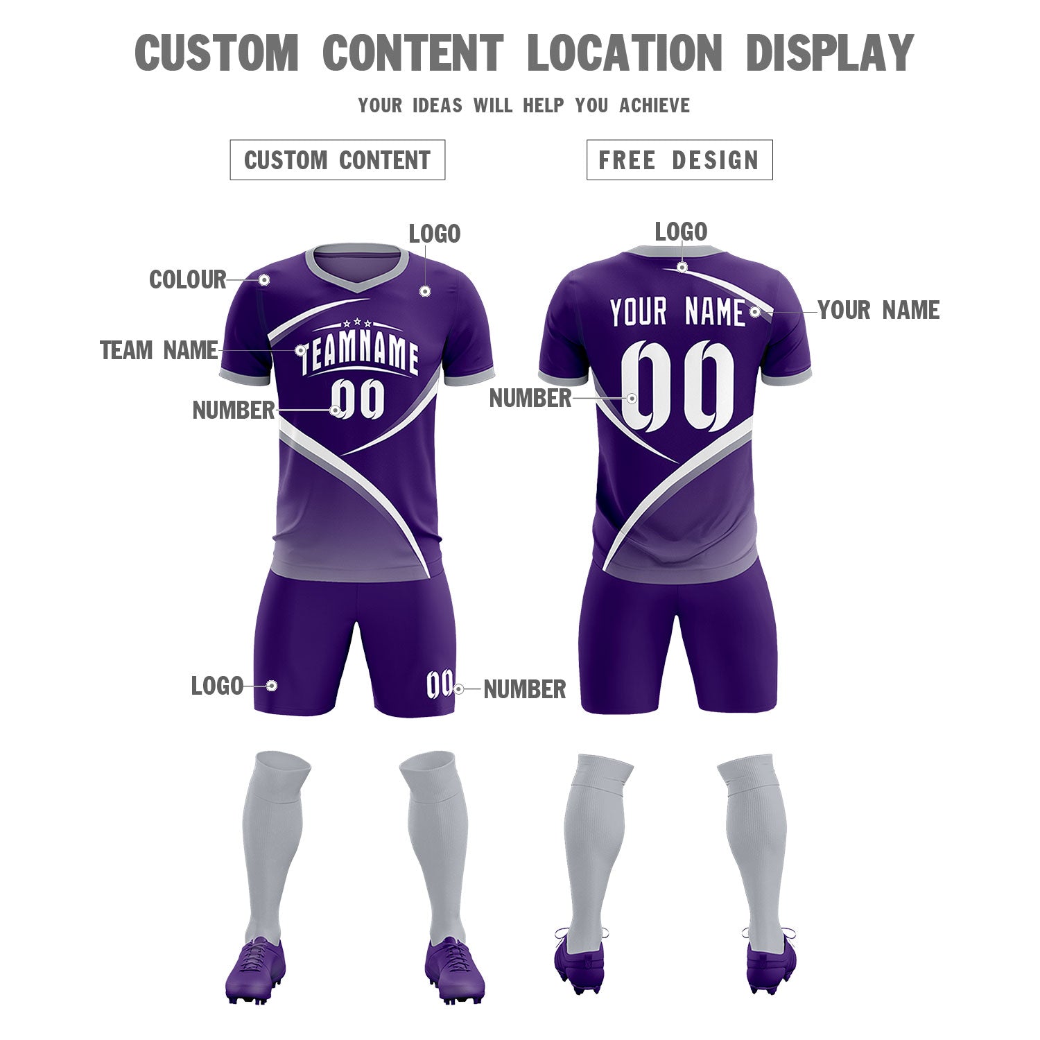Custom Purple Gray Color Block Training Uniform For Men Soccer Sets Jersey