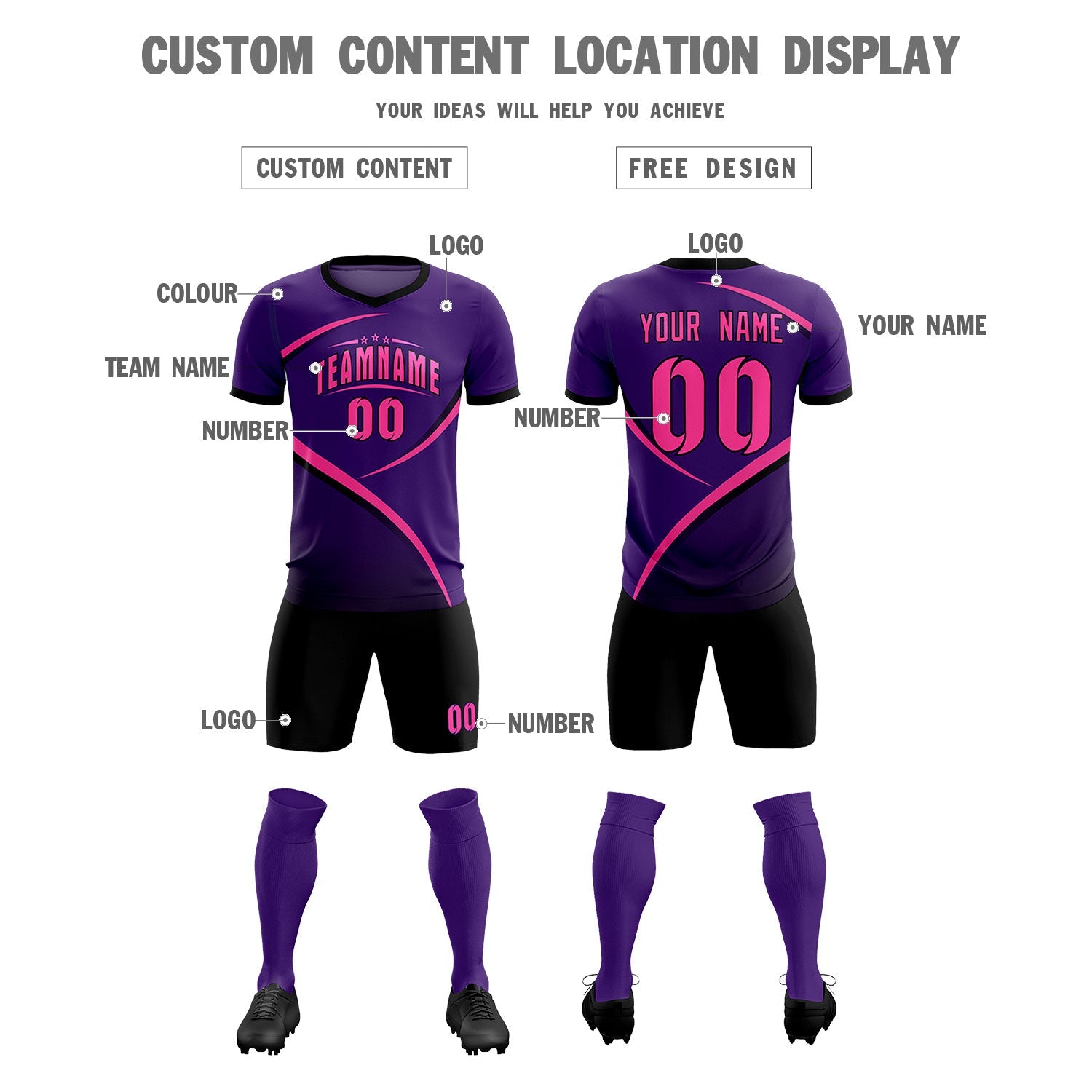 Custom Purple Black Color Block Training Uniform For Men Soccer Sets Jersey