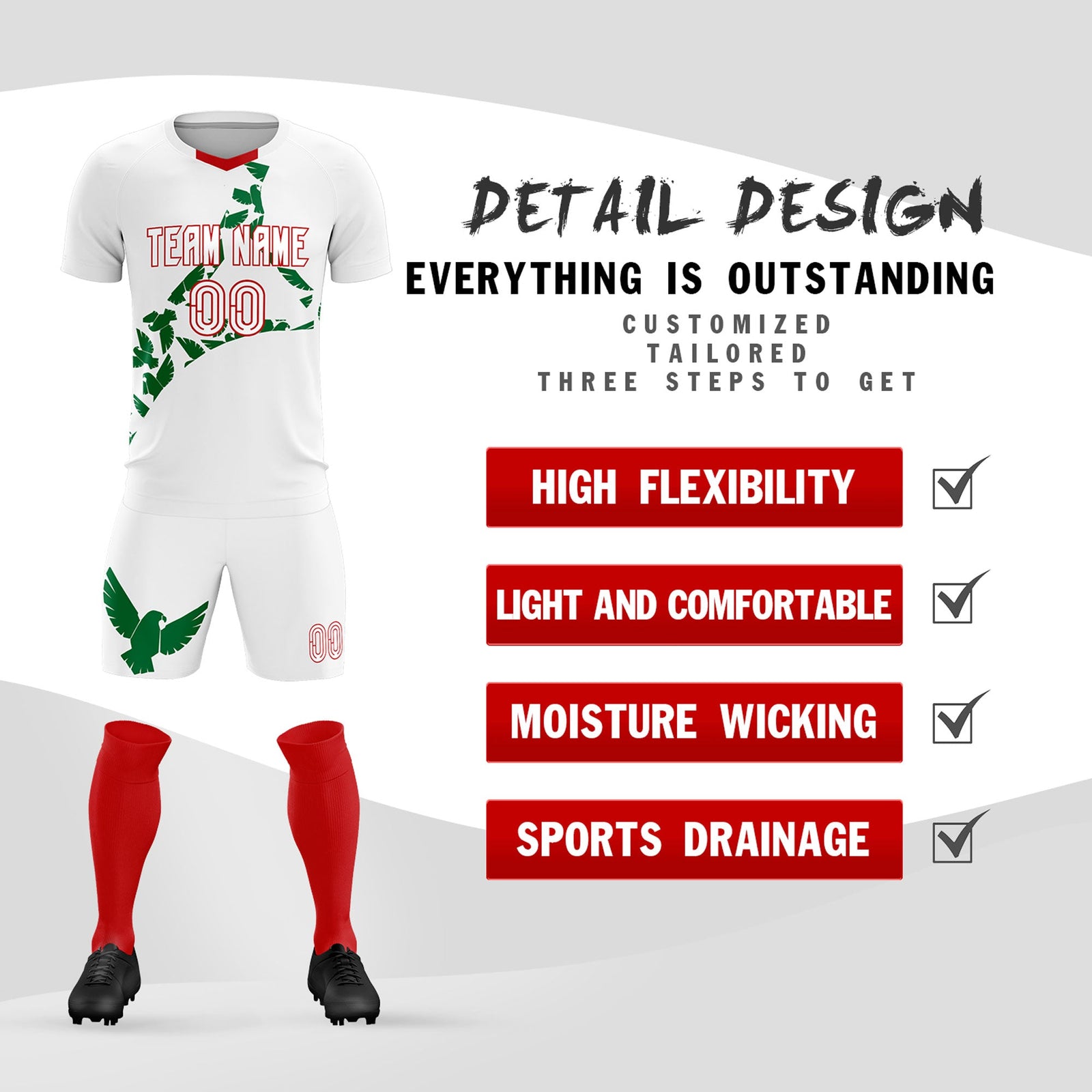 Custom White Kelly Green Mexico Eagle World Cup Inspired Drapable Graffiti Pattern Soccer Sets Jersey
