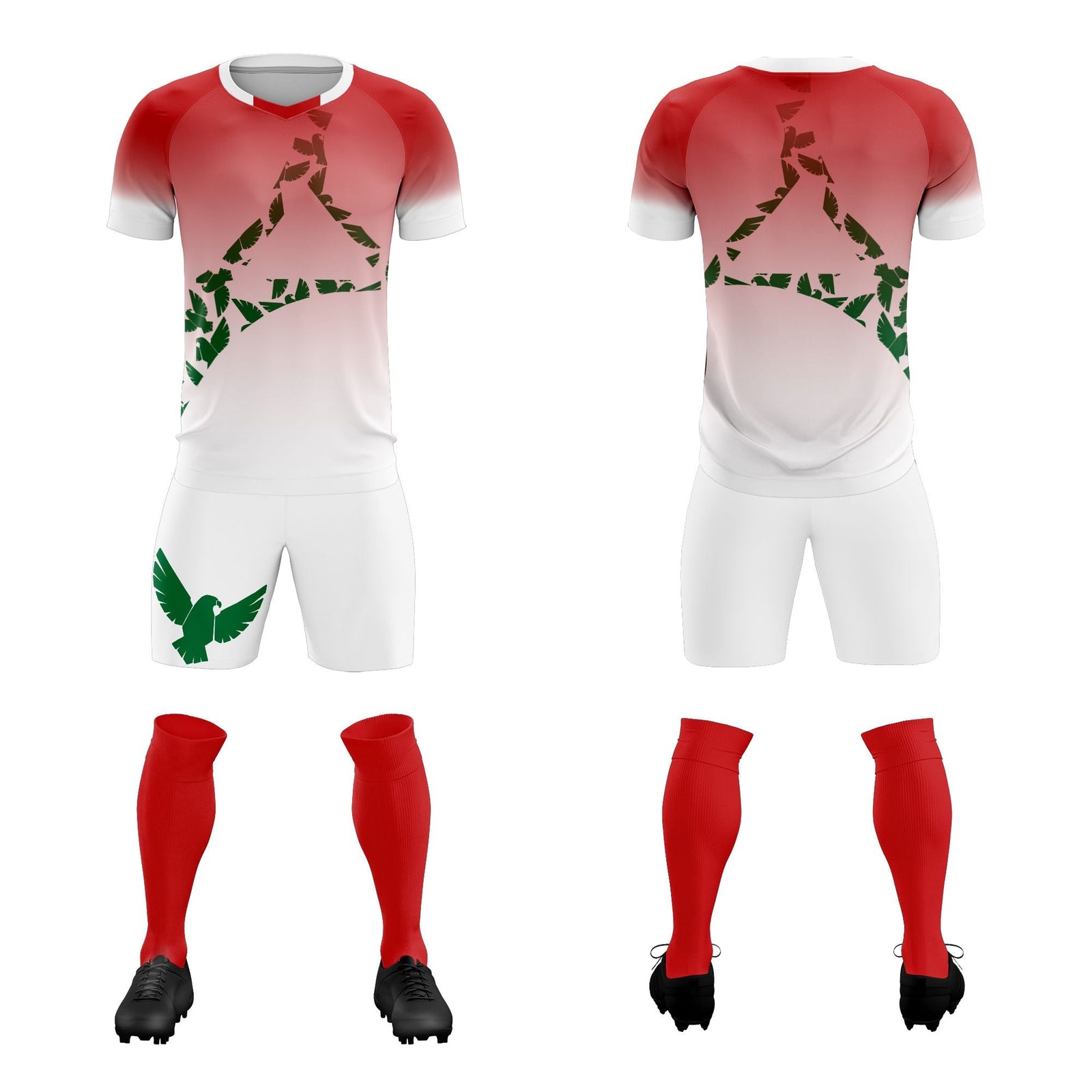 Custom Red Kelly Green Mexico Eagle World Cup Inspired Breathable Gradient Fashion Soccer Sets Jersey