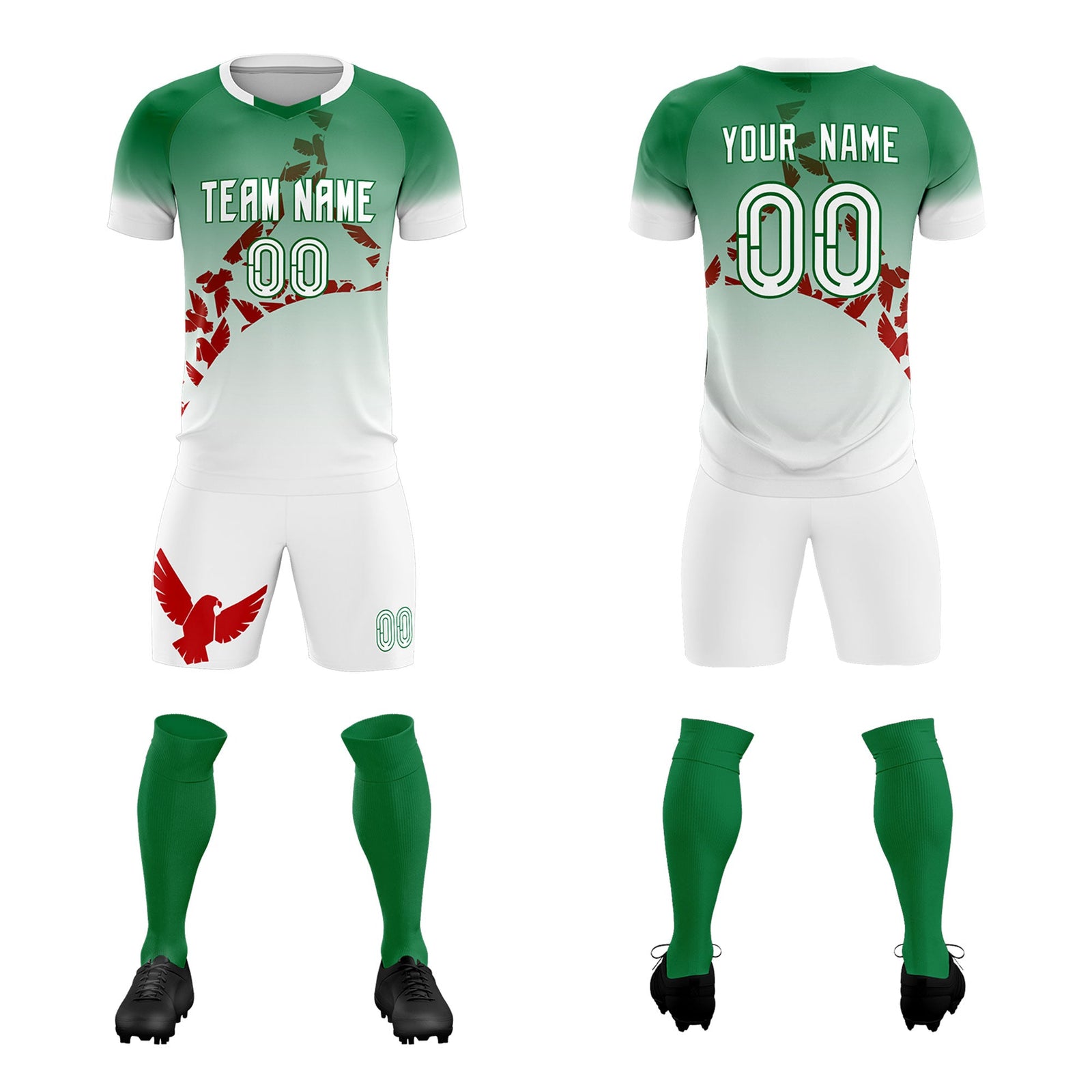 Custom Kelly Green Red Mexico Eagle World Cup Inspired Wrinkle-Resistant Gradient Fashion Soccer Sets Jersey