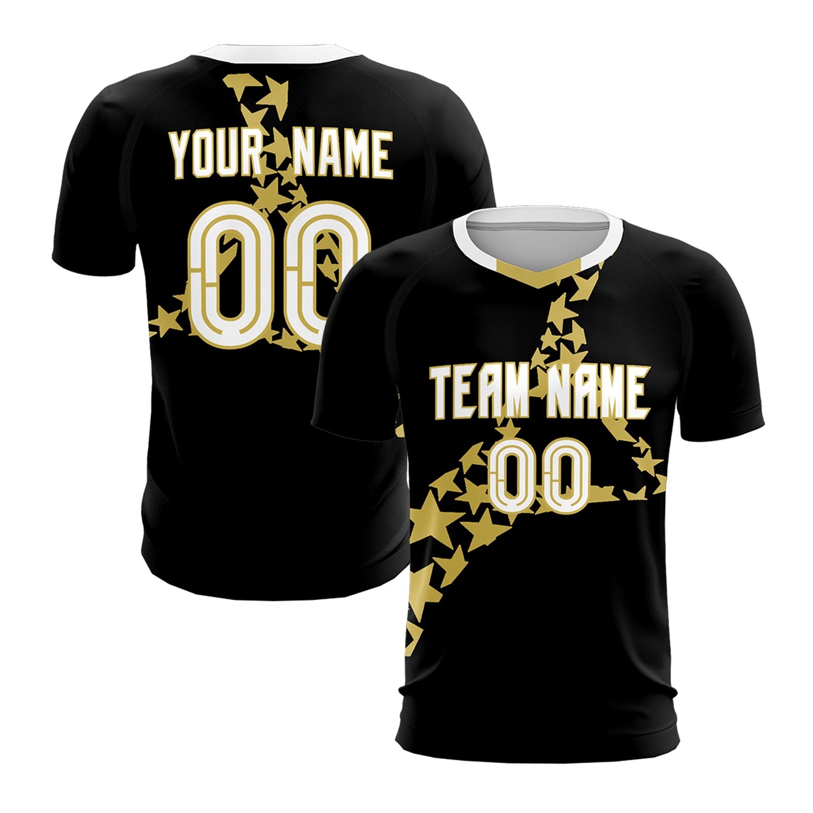 Custom Black Old Gold America Star World Cup Inspired Lightweight Graffiti Pattern Soccer Sets Jersey