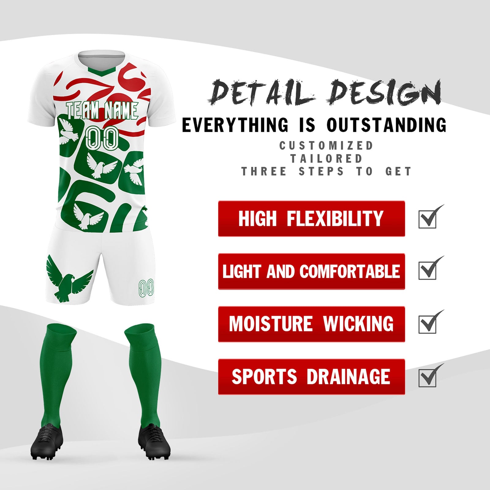 Custom White Mexico Eagle World Cup Inspired Wrinkle-Resistant Graffiti Pattern Soccer Sets Jersey