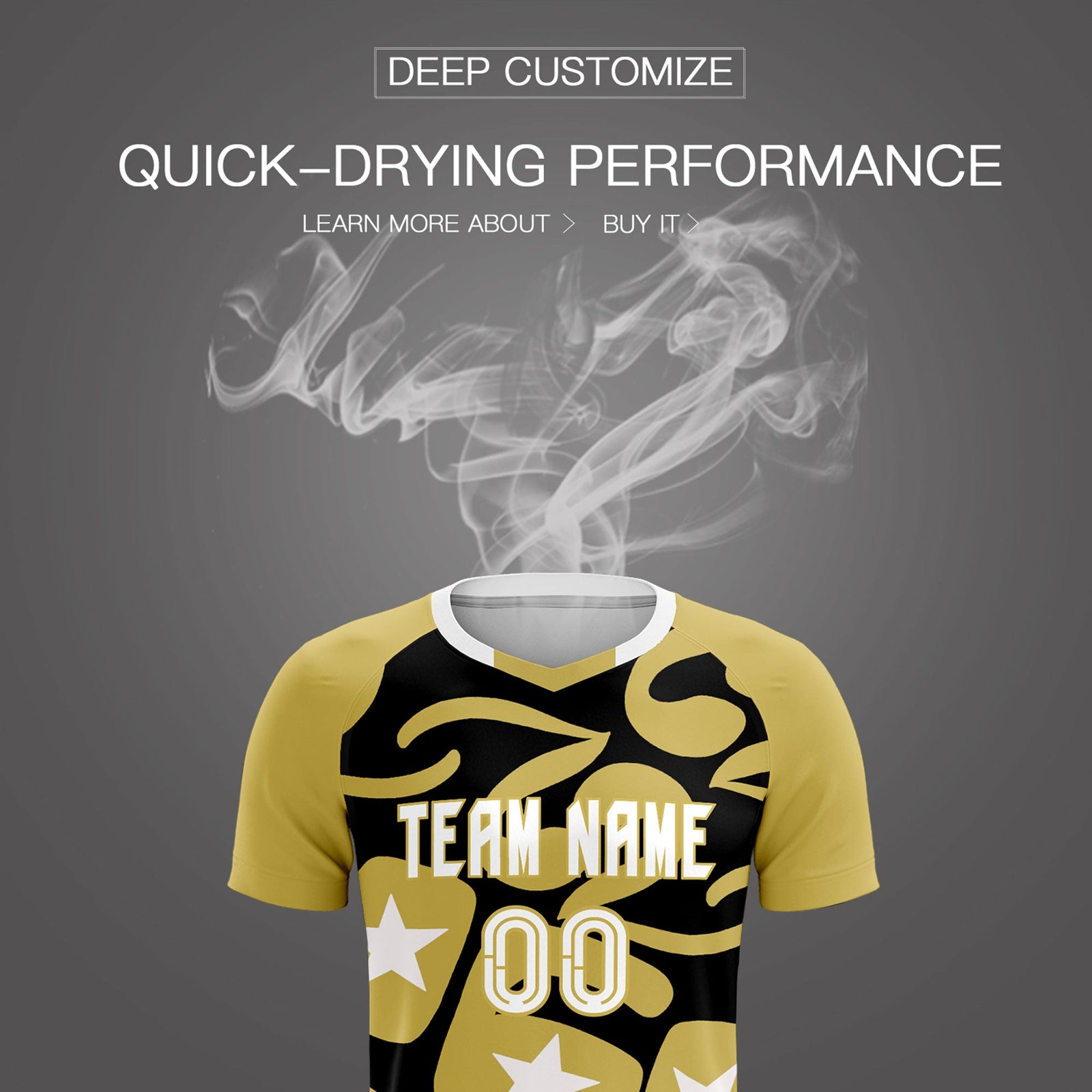 Custom Old Gold Black America Star World Cup Inspired Breathable Graffiti Pattern Soccer Sets Jersey