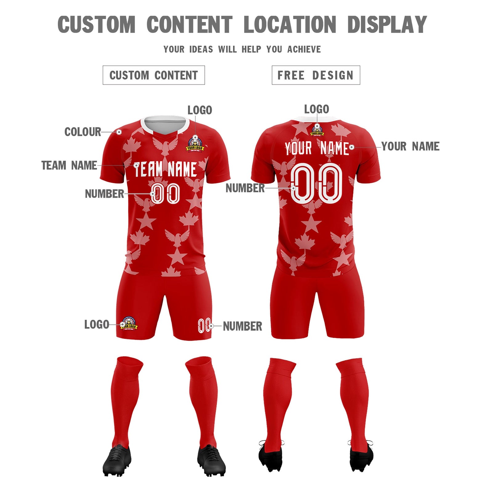 Custom Red World Cup Inspired Breathable&Quick-Drying Training Uniform Graffiti Pattern Soccer Sets Jersey