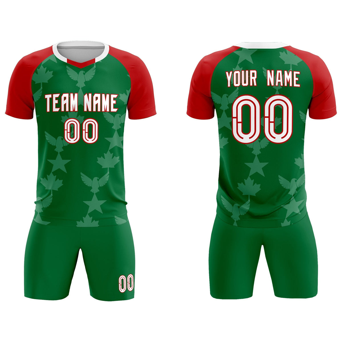 Custom Red Kelly Green World Cup Inspired Lightweight&amp;Drapable Training Uniform Raglan Sleeve Soccer Sets Jersey