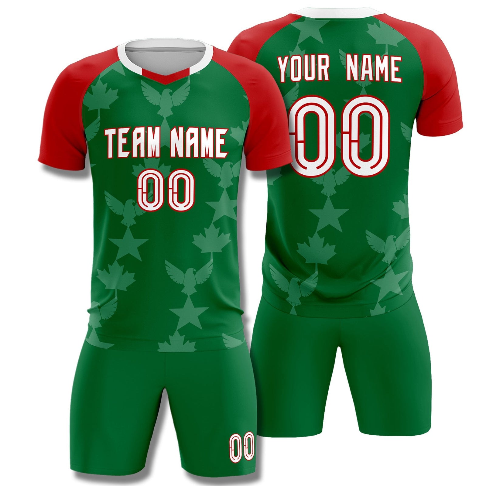 Custom Red Kelly Green World Cup Inspired Lightweight&Drapable Training Uniform Raglan Sleeve Soccer Sets Jersey