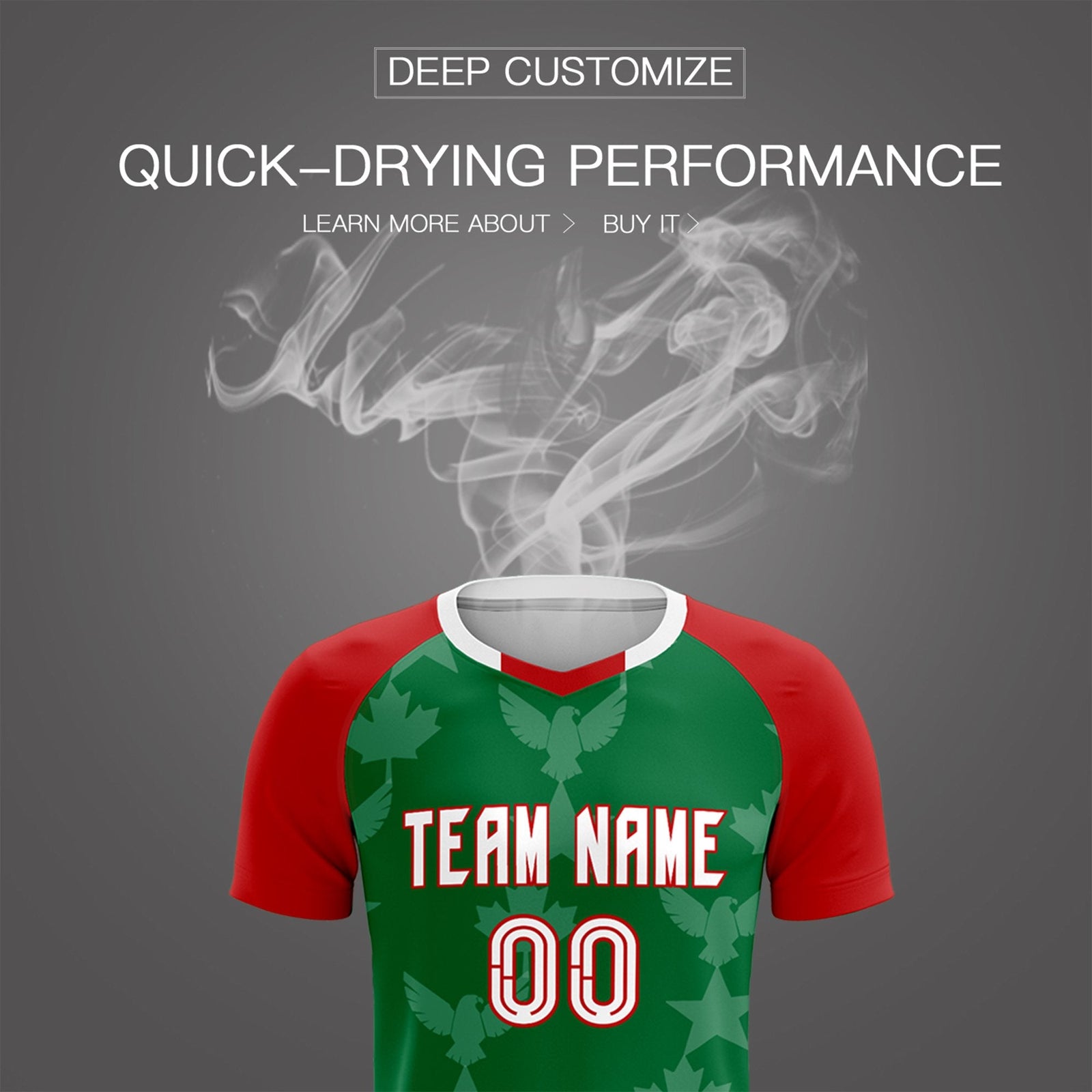 Custom Red Kelly Green World Cup Inspired Lightweight&Drapable Training Uniform Raglan Sleeve Soccer Sets Jersey