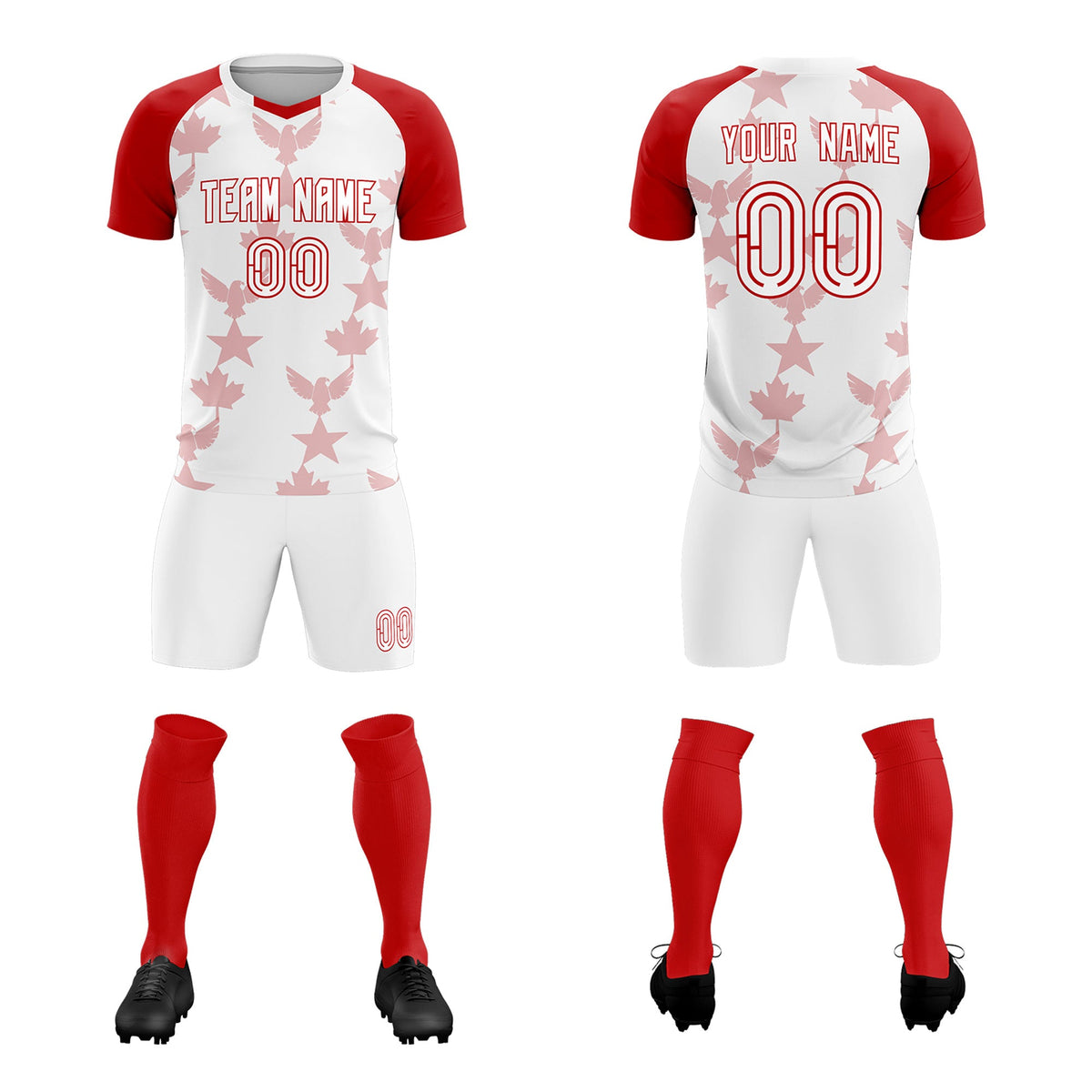 Custom Red White World Cup Inspired Breathable&amp;Quick-Drying Training Uniform Raglan Sleeve Soccer Sets Jersey