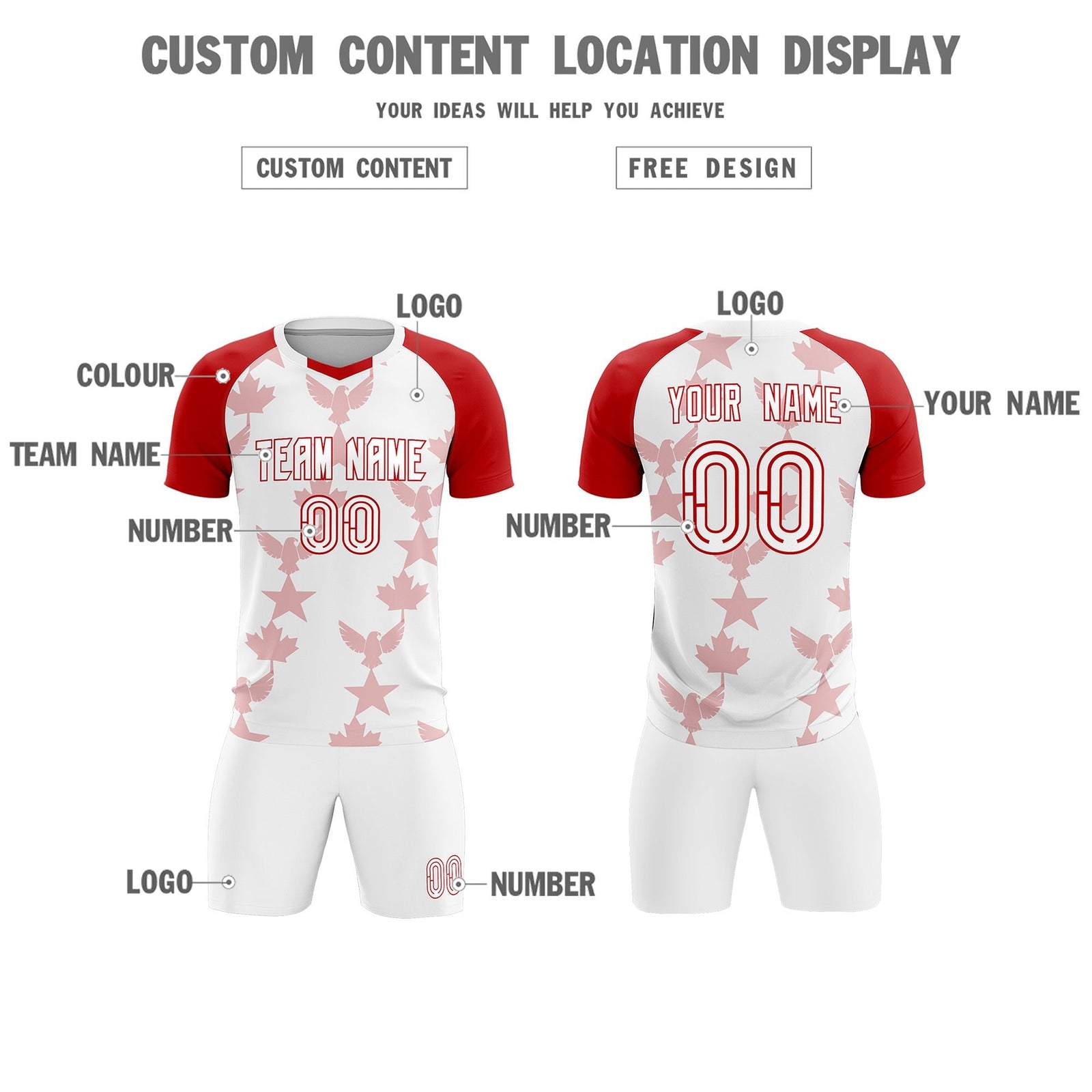 Custom Red White World Cup Inspired Breathable&Quick-Drying Training Uniform Raglan Sleeve Soccer Sets Jersey