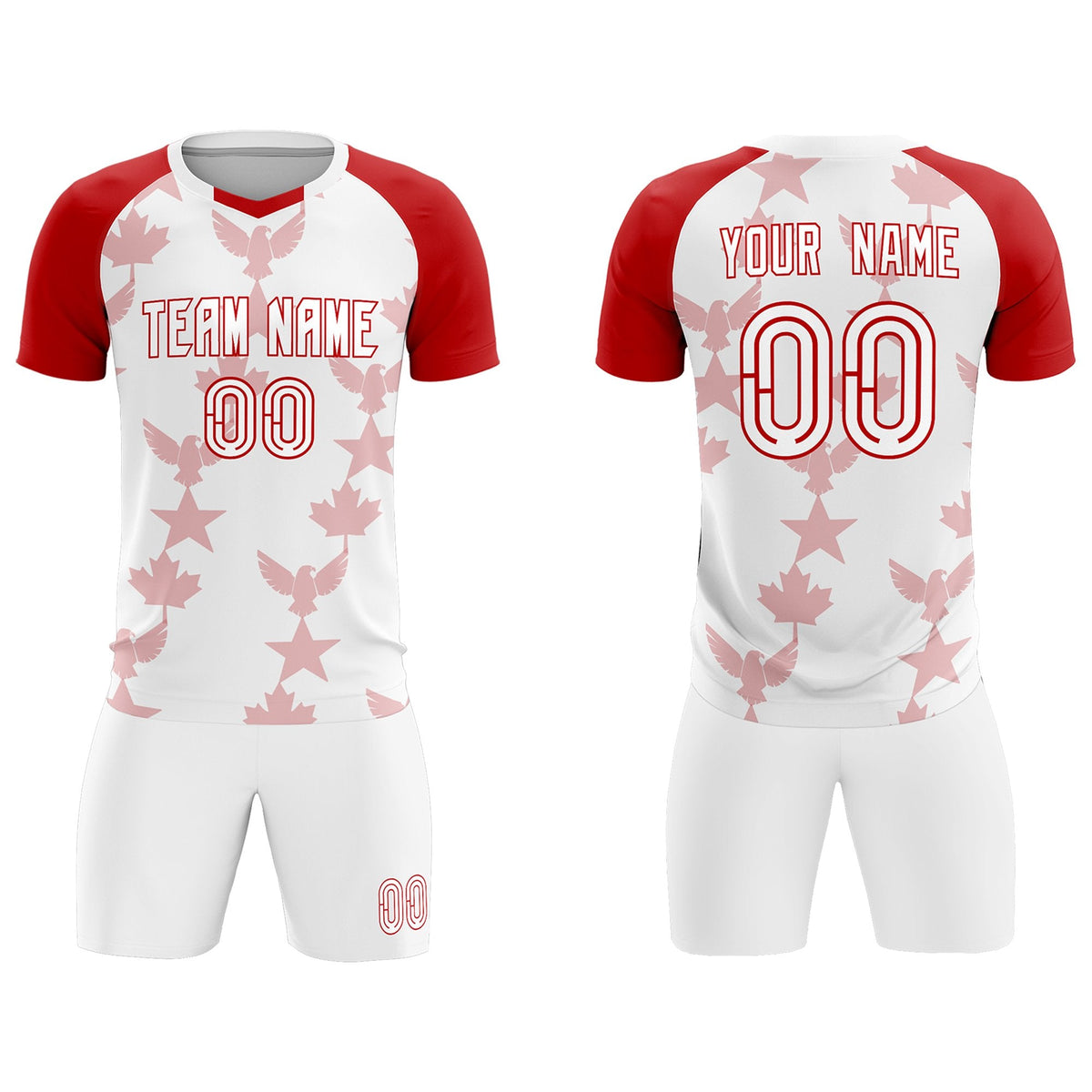 Custom Red White World Cup Inspired Breathable&amp;Quick-Drying Training Uniform Raglan Sleeve Soccer Sets Jersey