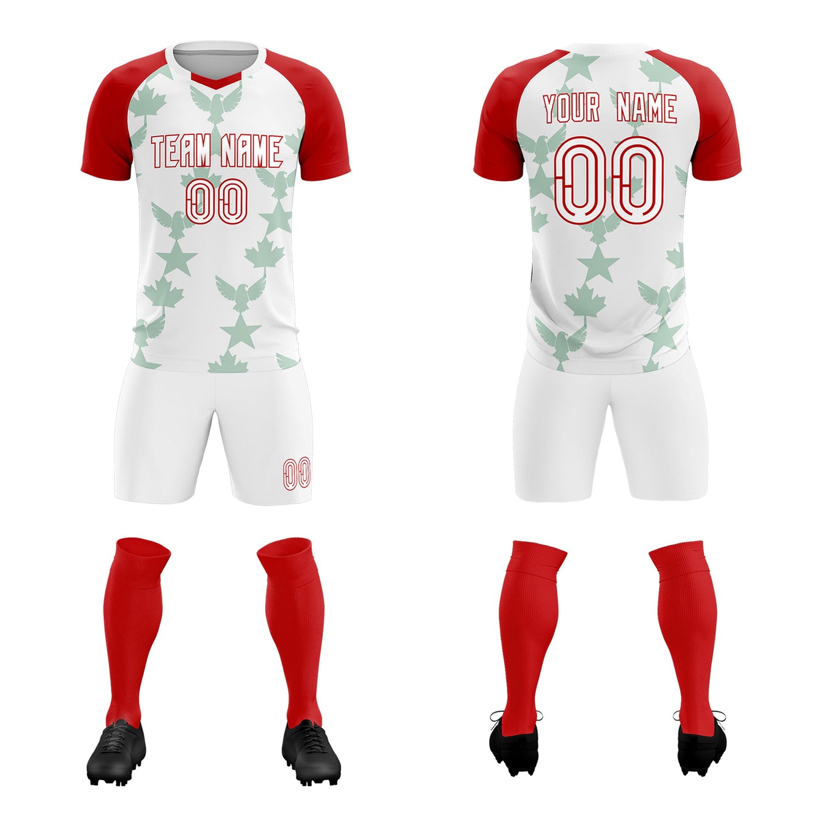 Custom Red White World Cup Inspired Lightweight&Drapable Training Uniform Raglan Sleeve Soccer Sets Jersey