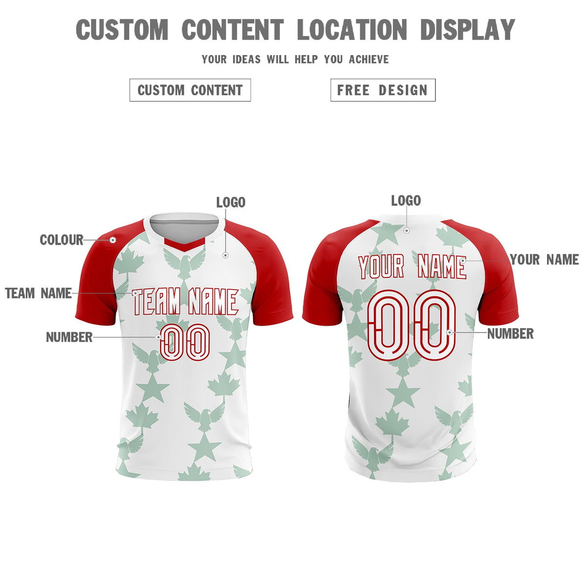 Custom Red White World Cup Inspired Lightweight&amp;Drapable Training Uniform Raglan Sleeve Soccer Sets Jersey