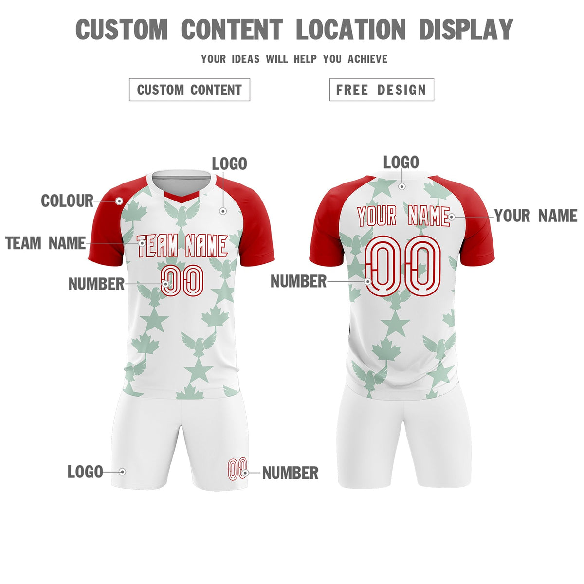 Custom Red White World Cup Inspired Lightweight&amp;Drapable Training Uniform Raglan Sleeve Soccer Sets Jersey