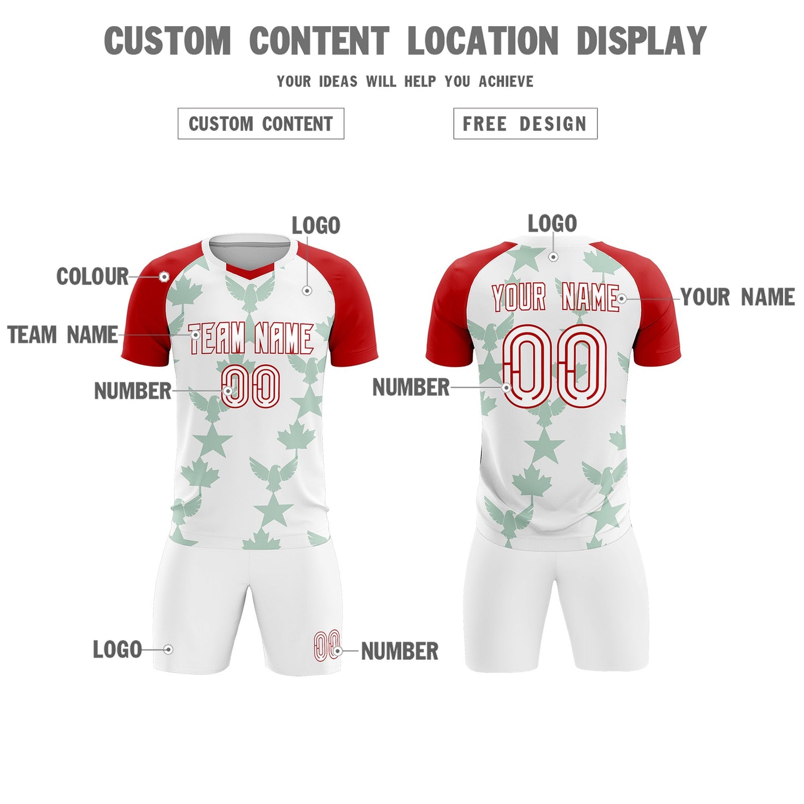 Custom Red White World Cup Inspired Lightweight&Drapable Training Uniform Raglan Sleeve Soccer Sets Jersey