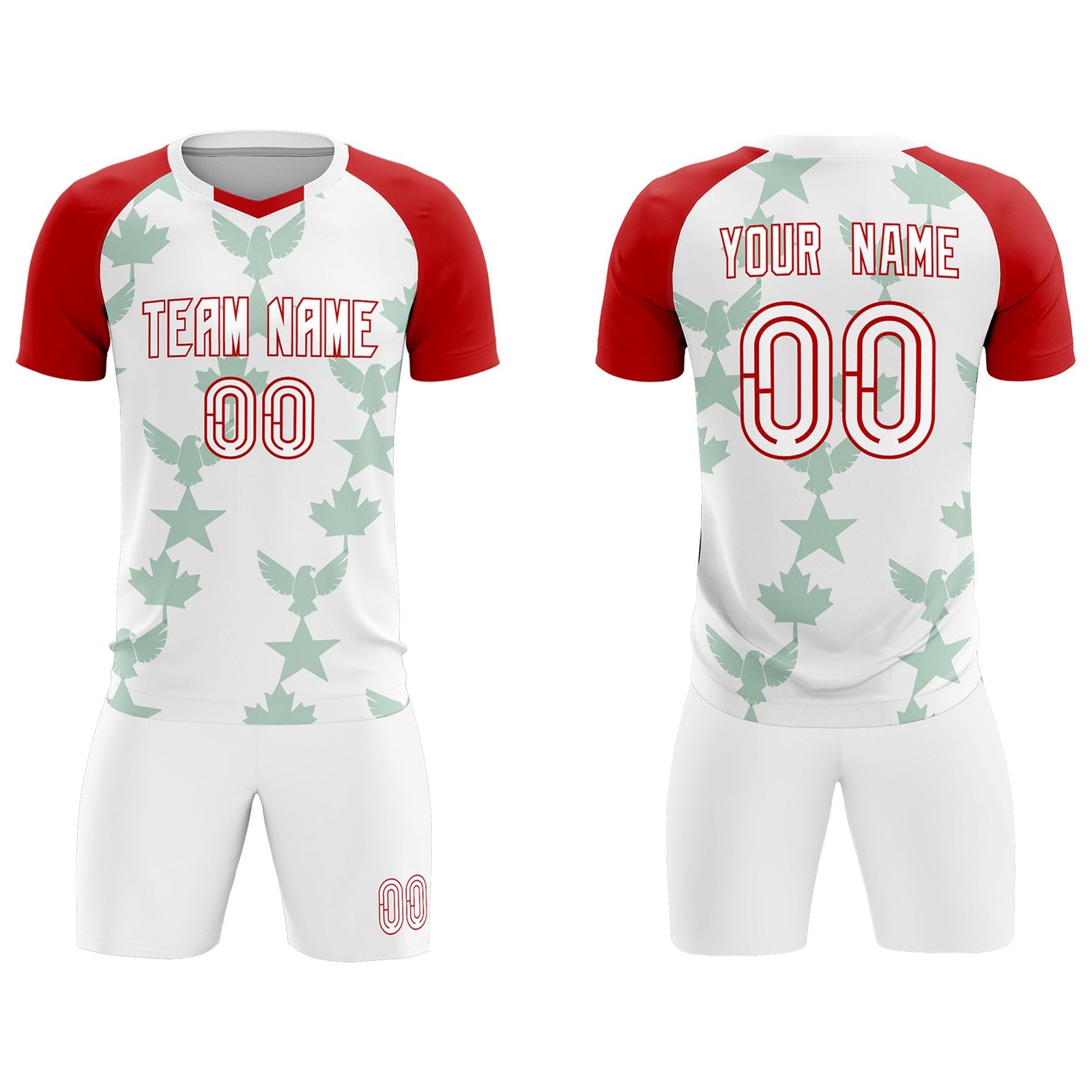 Custom Red White World Cup Inspired Lightweight&Drapable Training Uniform Raglan Sleeve Soccer Sets Jersey