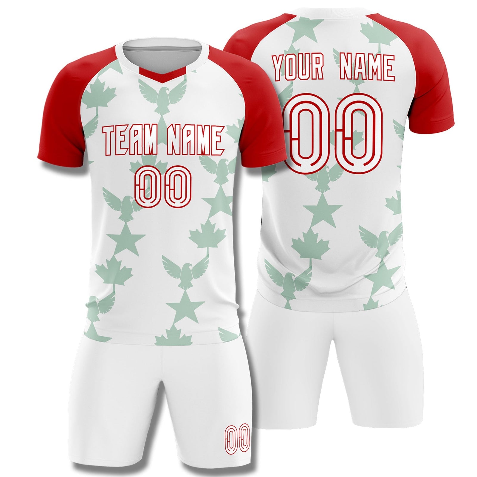 Custom Red White World Cup Inspired Lightweight&Drapable Training Uniform Raglan Sleeve Soccer Sets Jersey