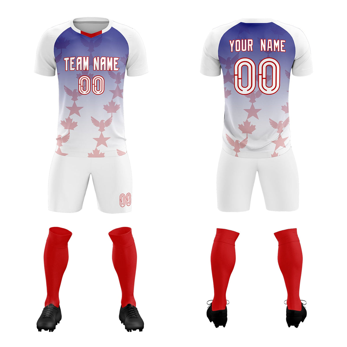 Custom White Royal World Cup Inspired Lightweight&amp;Drapable Training Uniform Gradient Fashion Soccer Sets Jersey