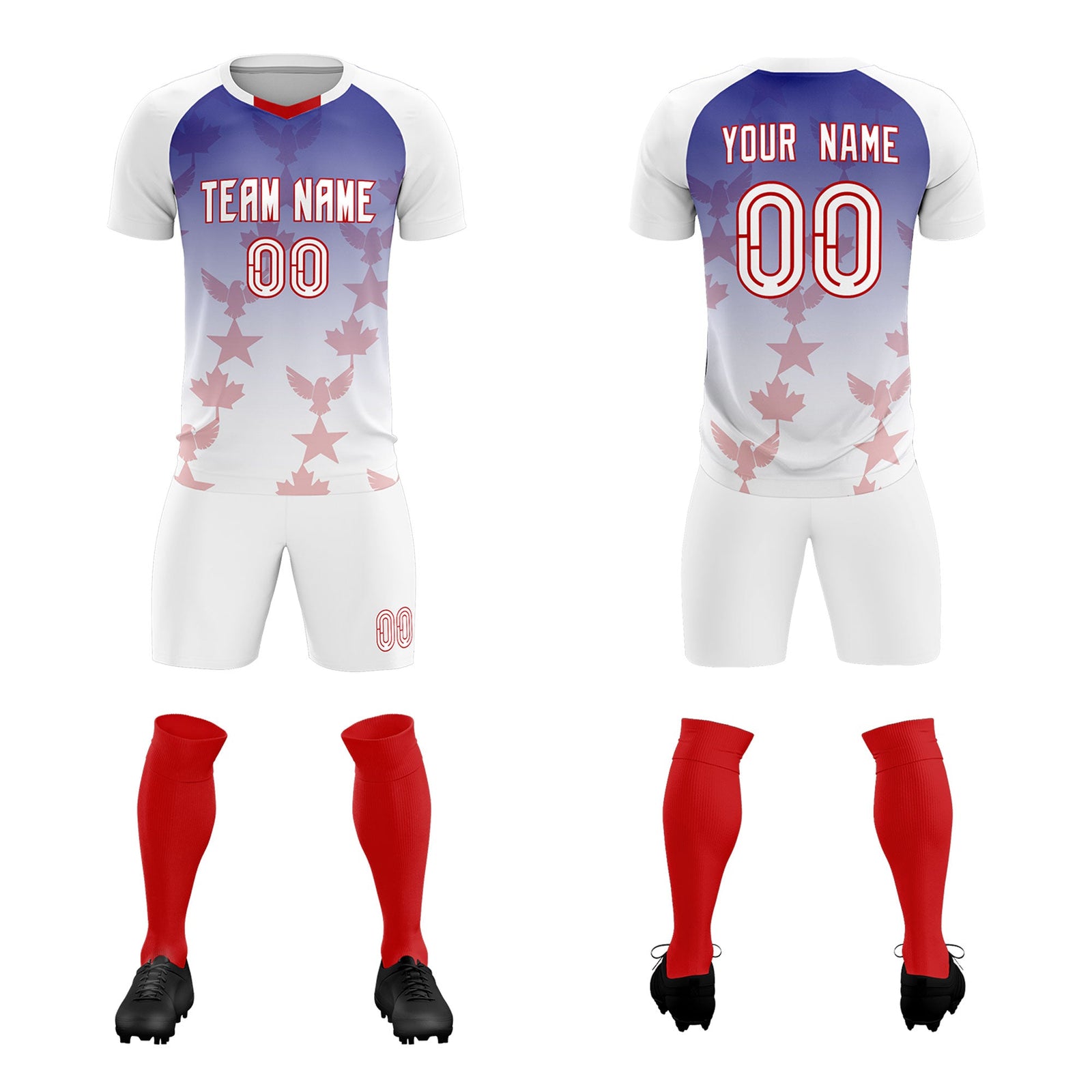 Custom White Royal World Cup Inspired Lightweight&Drapable Training Uniform Gradient Fashion Soccer Sets Jersey