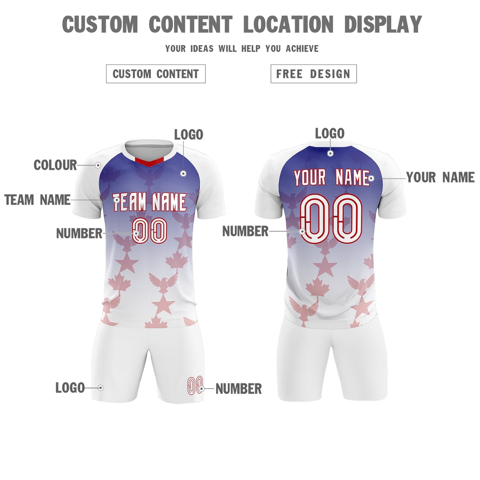 Custom White Royal World Cup Inspired Lightweight&Drapable Training Uniform Gradient Fashion Soccer Sets Jersey