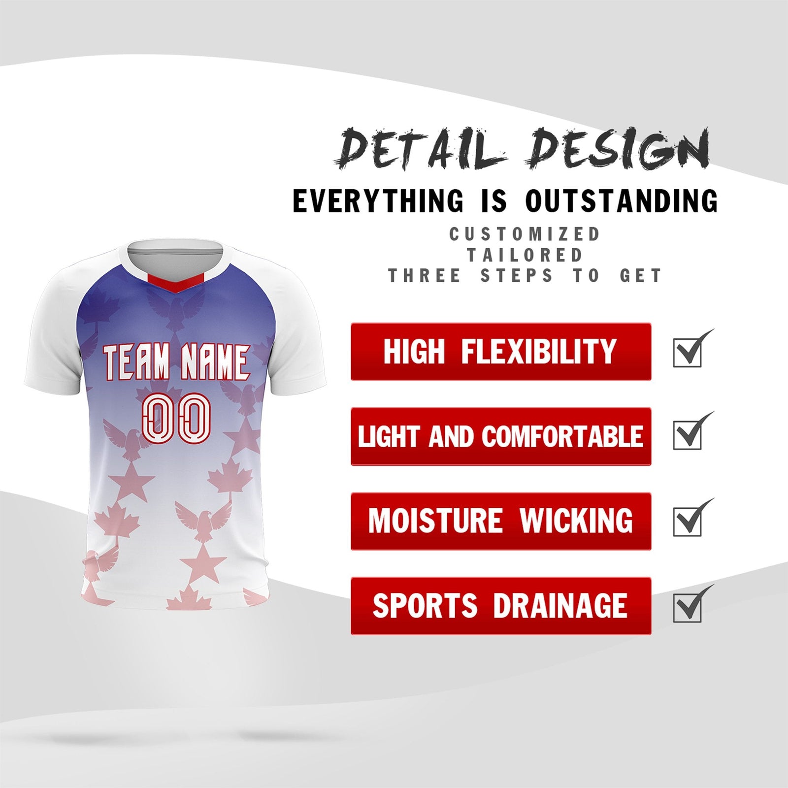 Custom White Royal World Cup Inspired Lightweight&Drapable Training Uniform Gradient Fashion Soccer Sets Jersey