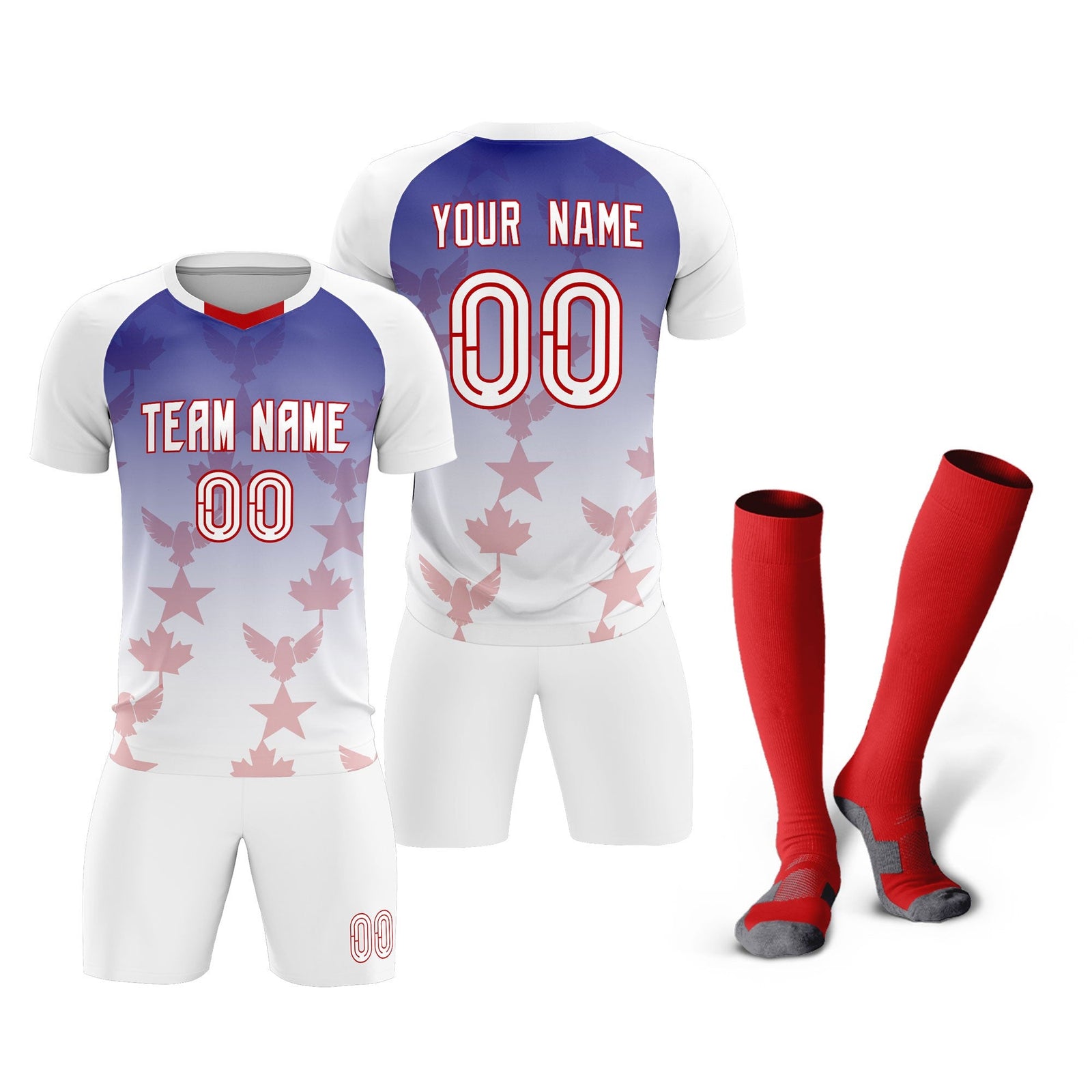 Custom White Royal World Cup Inspired Lightweight&Drapable Training Uniform Gradient Fashion Soccer Sets Jersey