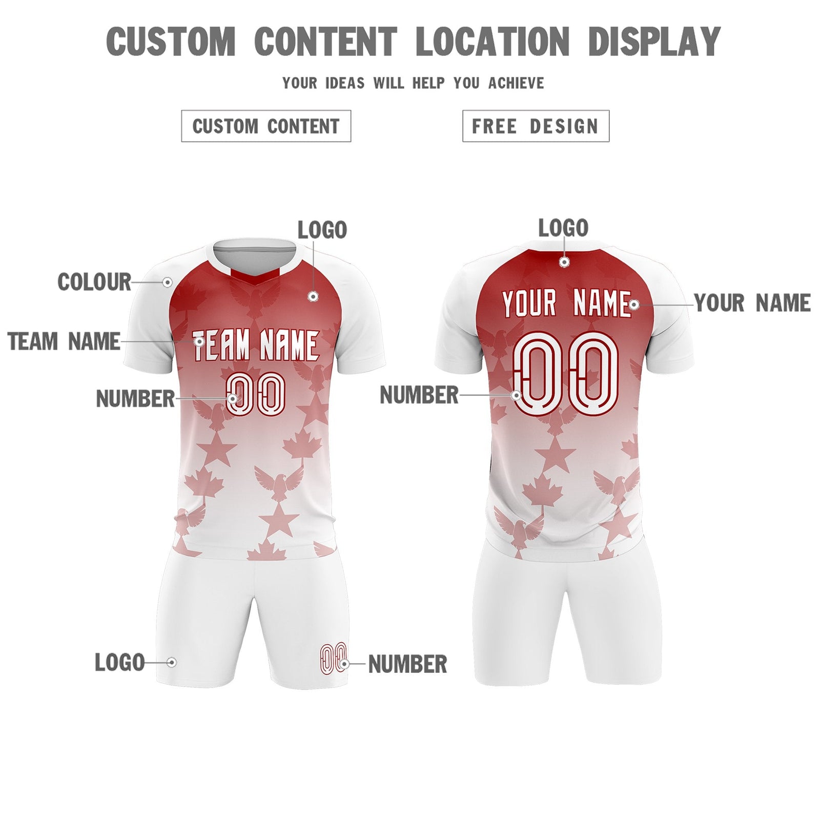 Custom White Red World Cup Inspired Wrinkle-Resistant Training Uniform Gradient Fashion Soccer Sets Jersey