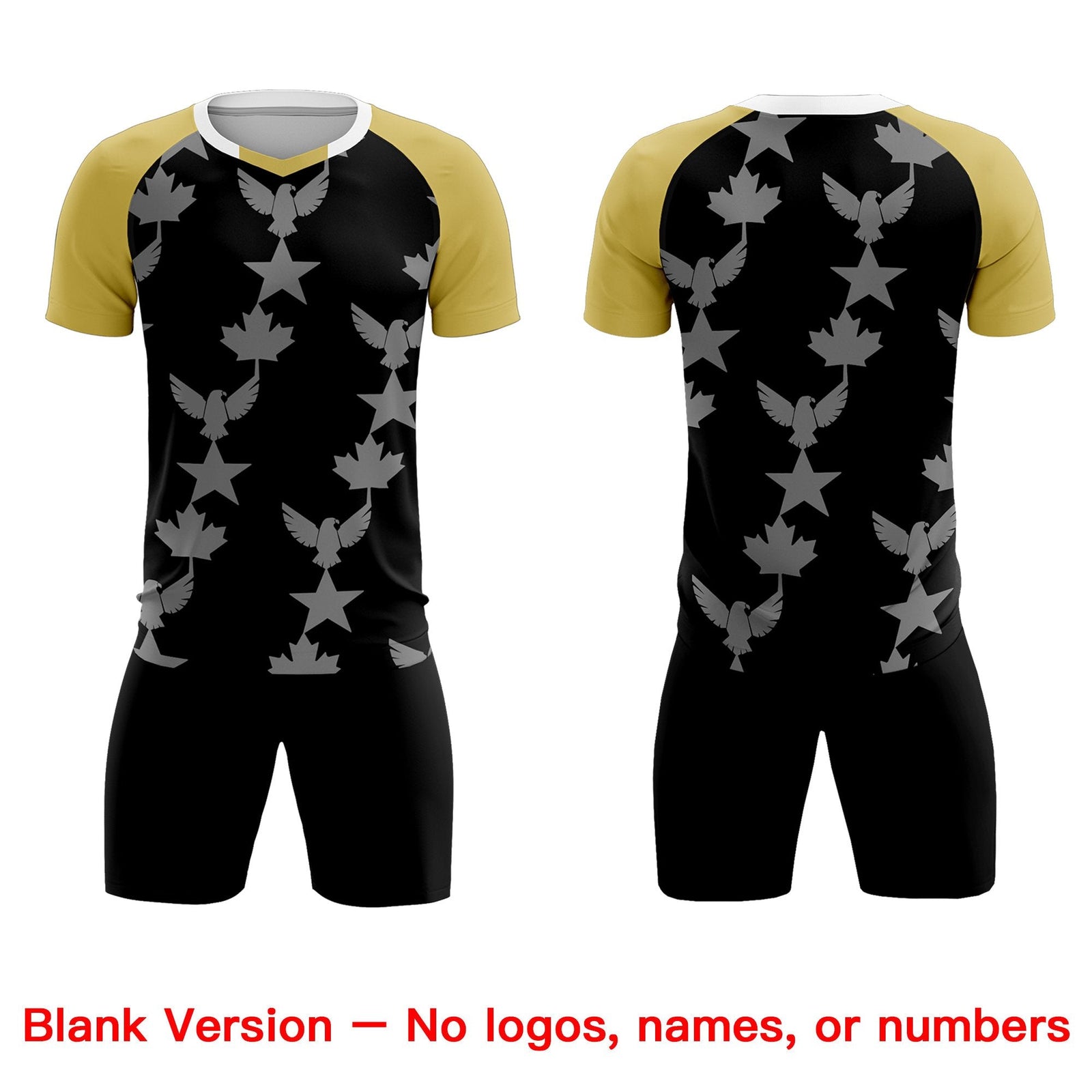 Custom Old Gold Black World Cup Inspired Breathable&Quick-Drying Training Uniform Raglan Sleeve Soccer Sets Jersey