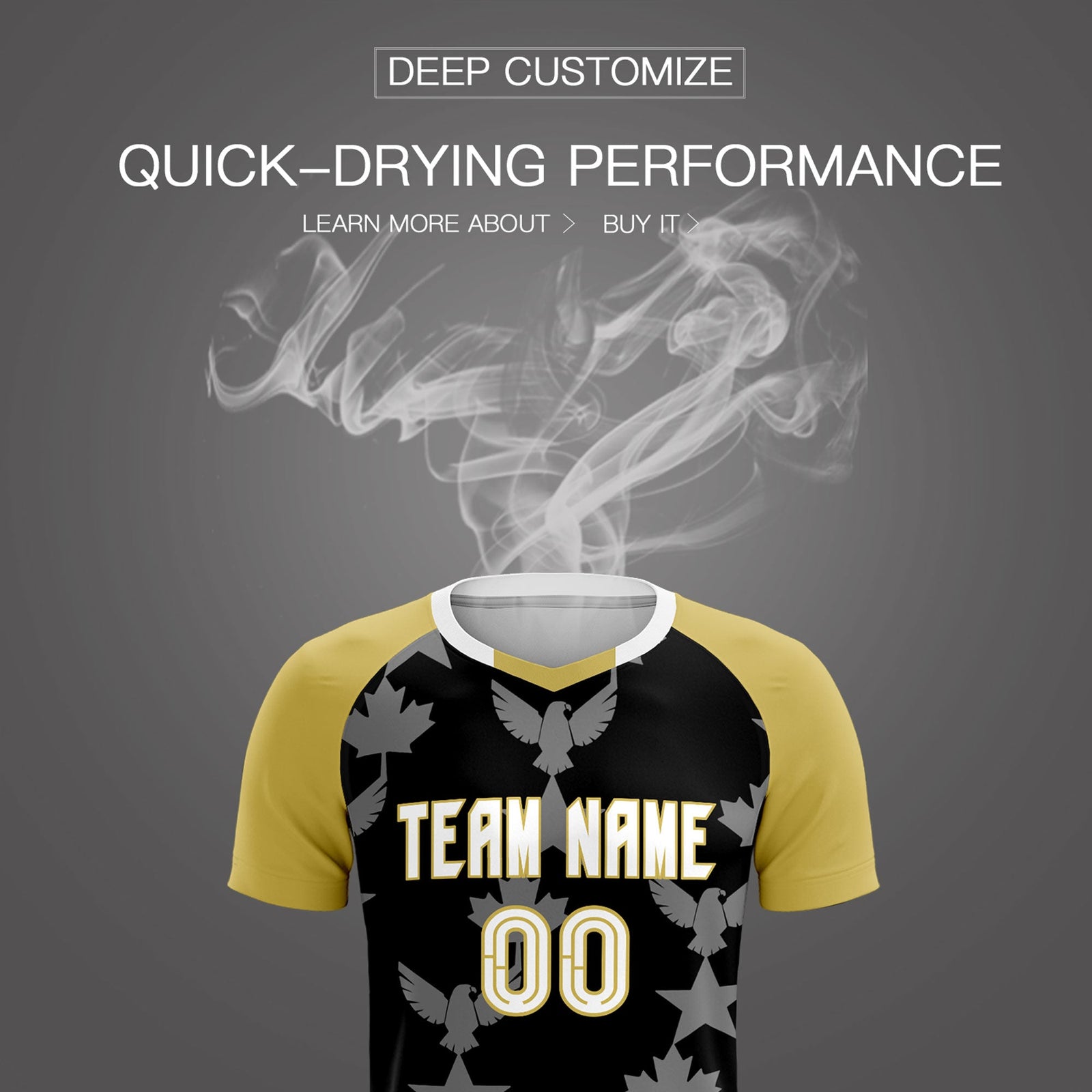 Custom Old Gold Black World Cup Inspired Breathable&Quick-Drying Training Uniform Raglan Sleeve Soccer Sets Jersey