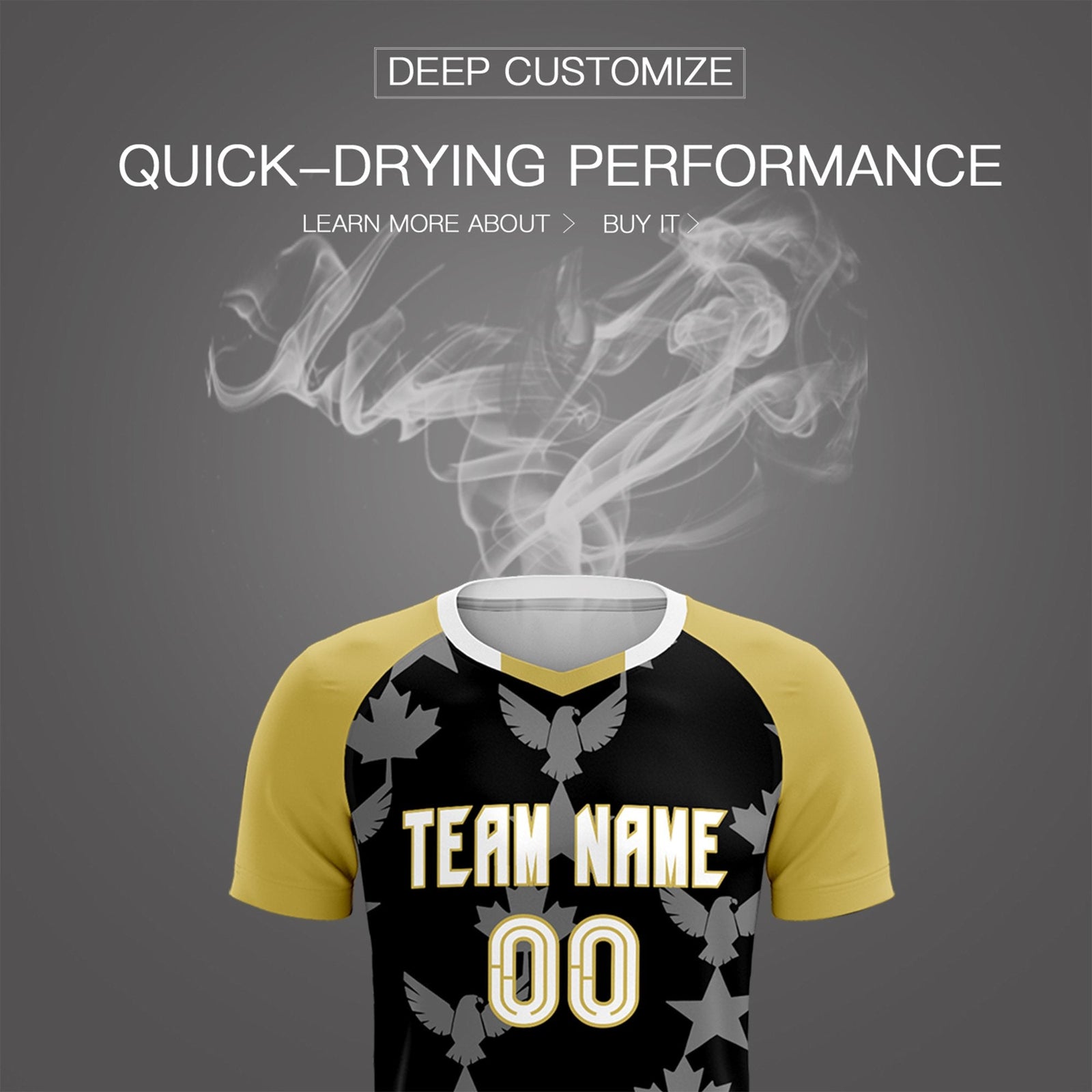 Custom Old Gold Black World Cup Inspired Breathable&Quick-Drying Training Uniform Raglan Sleeve Soccer Sets Jersey