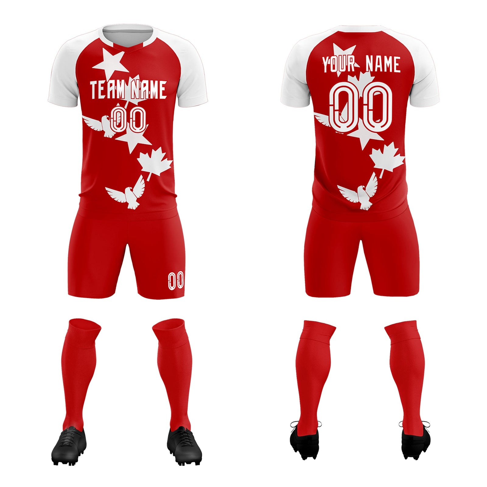 Custom White Red World Cup Inspired Lightweight&Drapable Training Uniform Raglan Sleeve Soccer Sets Jersey