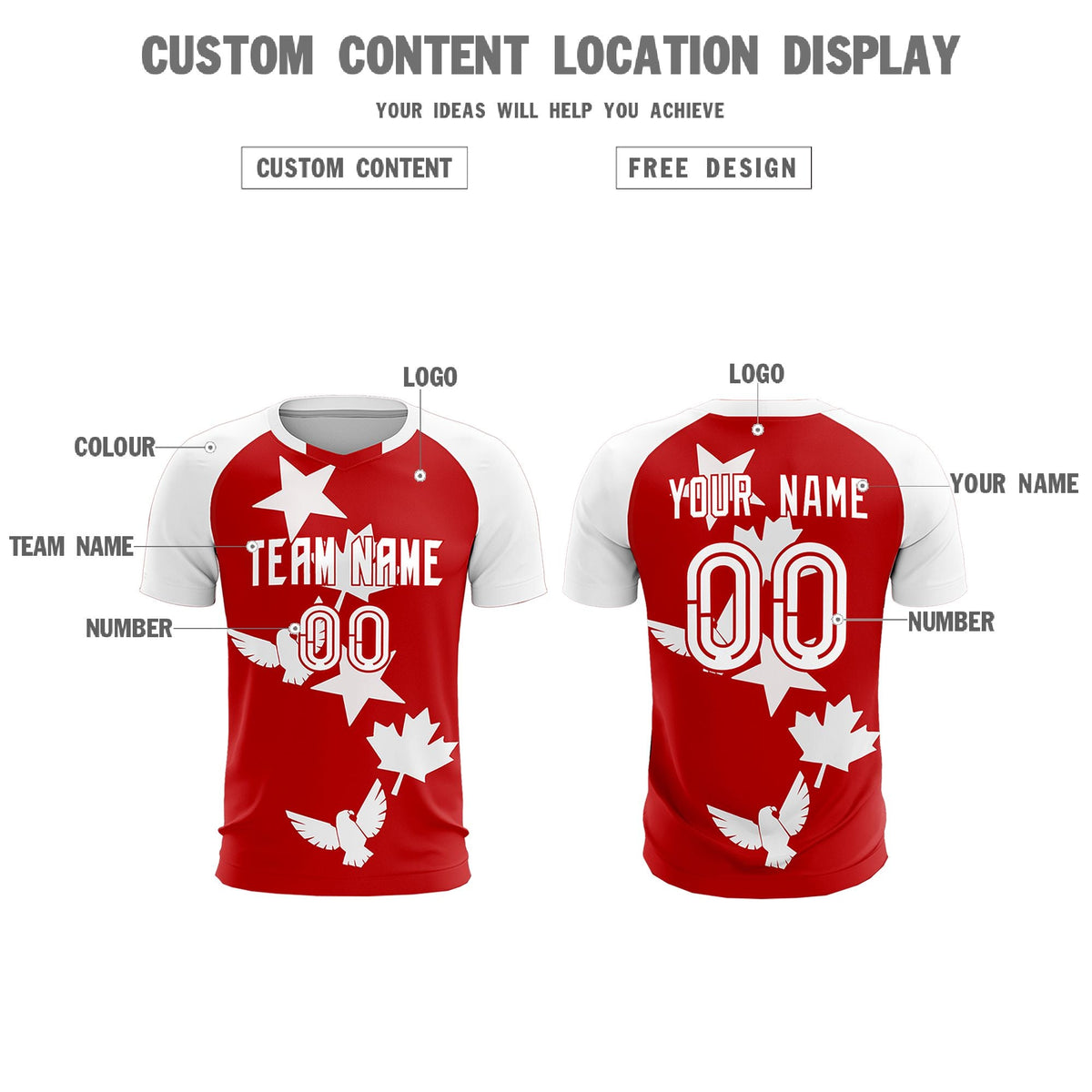 Custom White Red World Cup Inspired Lightweight&amp;Drapable Training Uniform Raglan Sleeve Soccer Sets Jersey