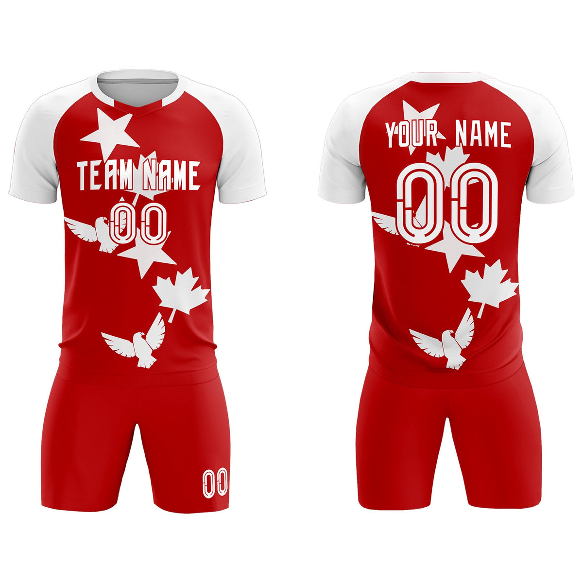 Custom White Red World Cup Inspired Lightweight&amp;Drapable Training Uniform Raglan Sleeve Soccer Sets Jersey