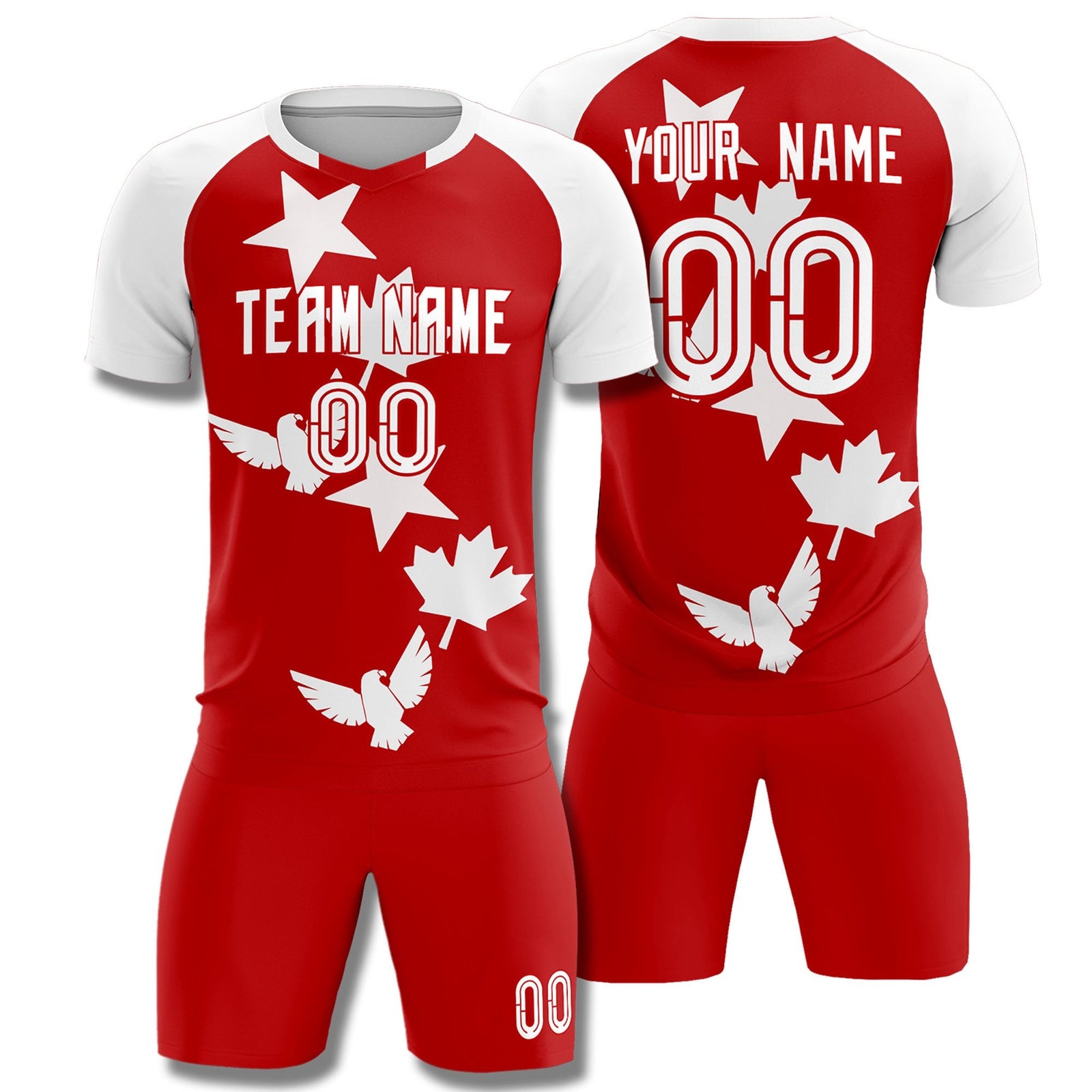 Custom White Red World Cup Inspired Lightweight&Drapable Training Uniform Raglan Sleeve Soccer Sets Jersey