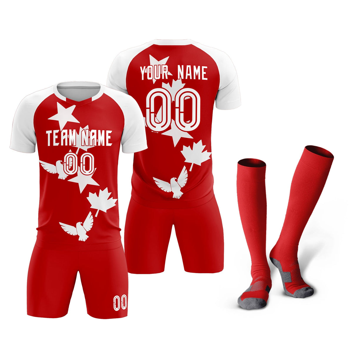 Custom White Red World Cup Inspired Lightweight&amp;Drapable Training Uniform Raglan Sleeve Soccer Sets Jersey