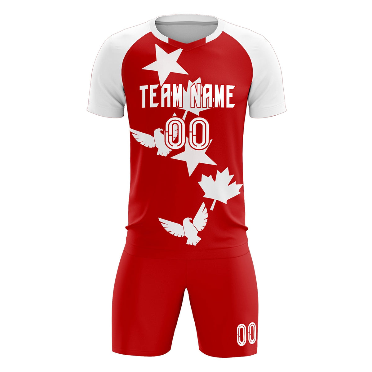 Custom White Red World Cup Inspired Lightweight&amp;Drapable Training Uniform Raglan Sleeve Soccer Sets Jersey
