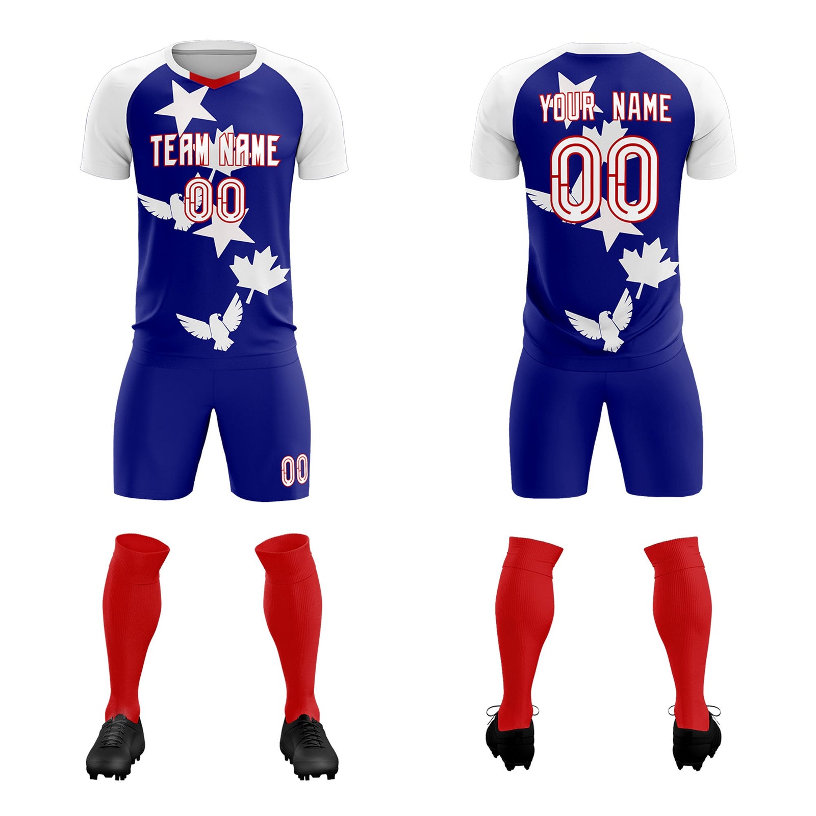 Custom White Royal World Cup Inspired Breathable&Quick-Drying Training Uniform Raglan Sleeve Soccer Sets Jersey