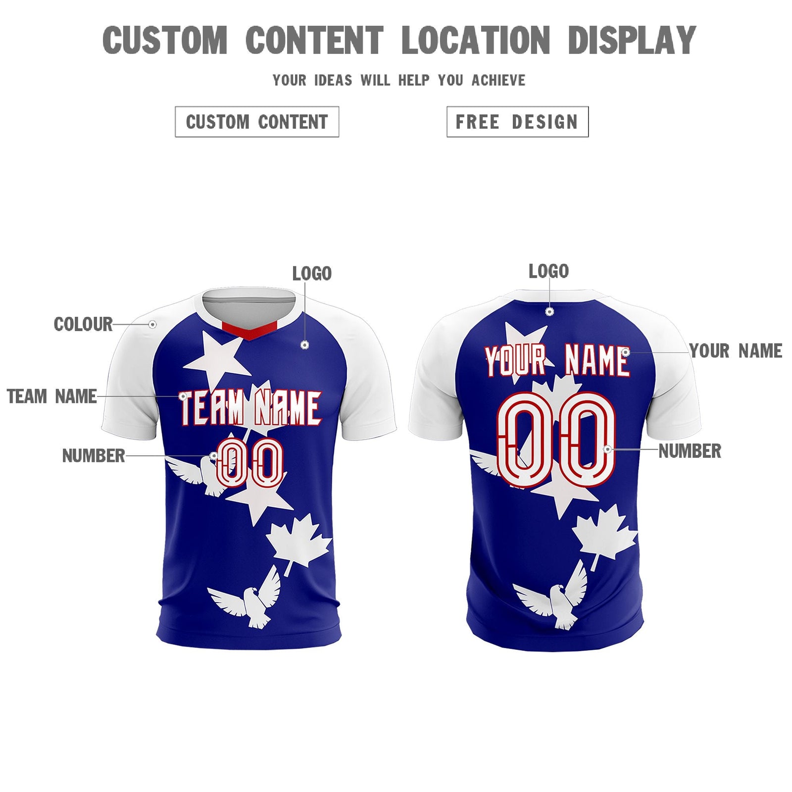 Custom White Royal World Cup Inspired Breathable&Quick-Drying Training Uniform Raglan Sleeve Soccer Sets Jersey