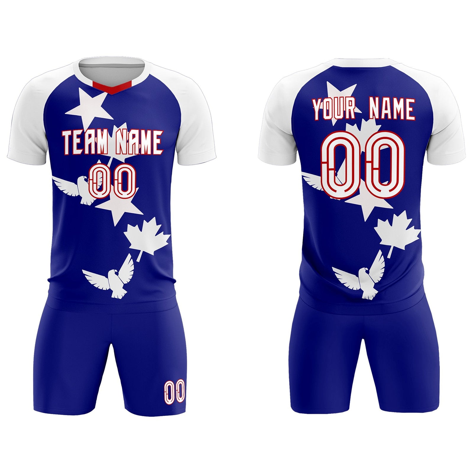 Custom White Royal World Cup Inspired Breathable&Quick-Drying Training Uniform Raglan Sleeve Soccer Sets Jersey