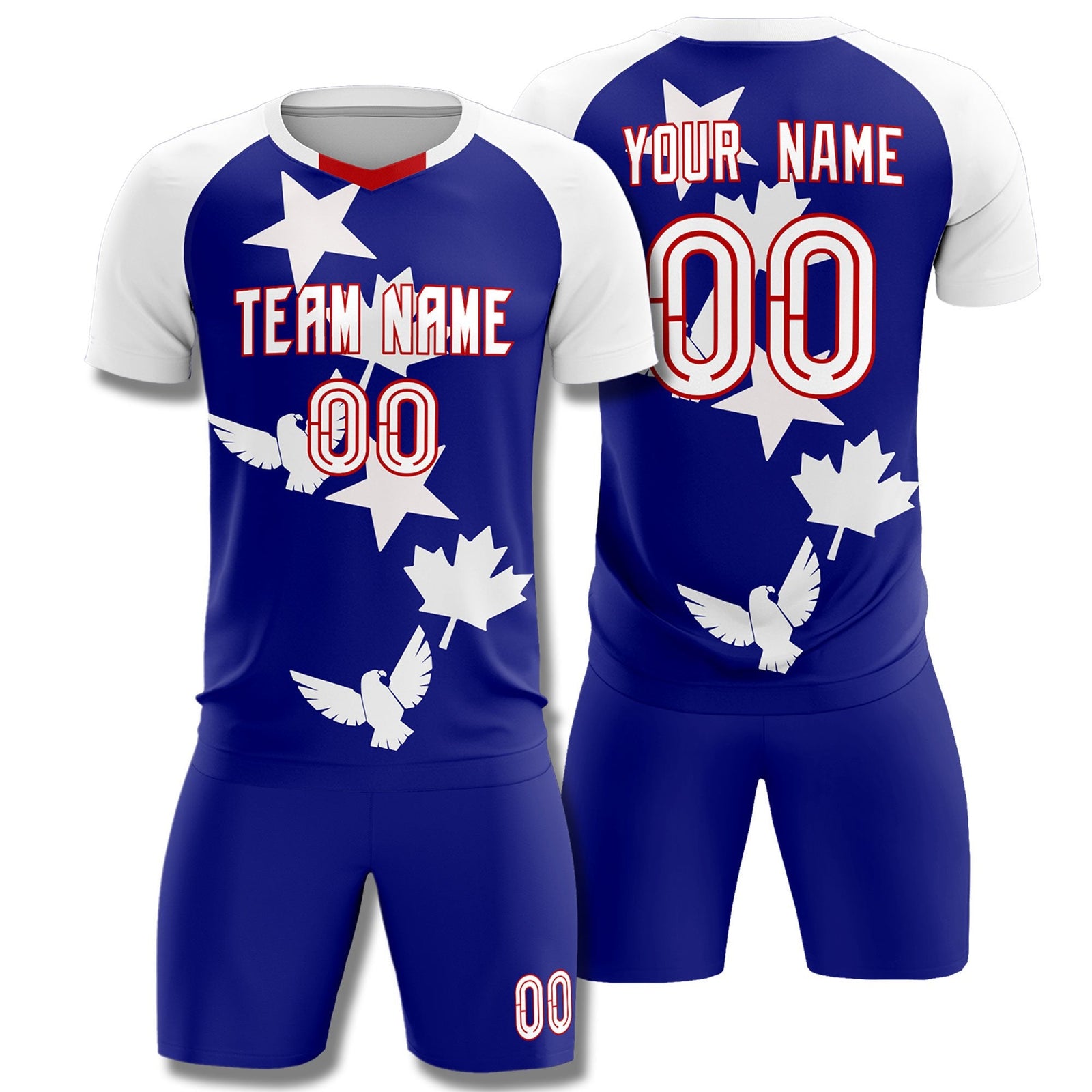 Custom White Royal World Cup Inspired Breathable&Quick-Drying Training Uniform Raglan Sleeve Soccer Sets Jersey