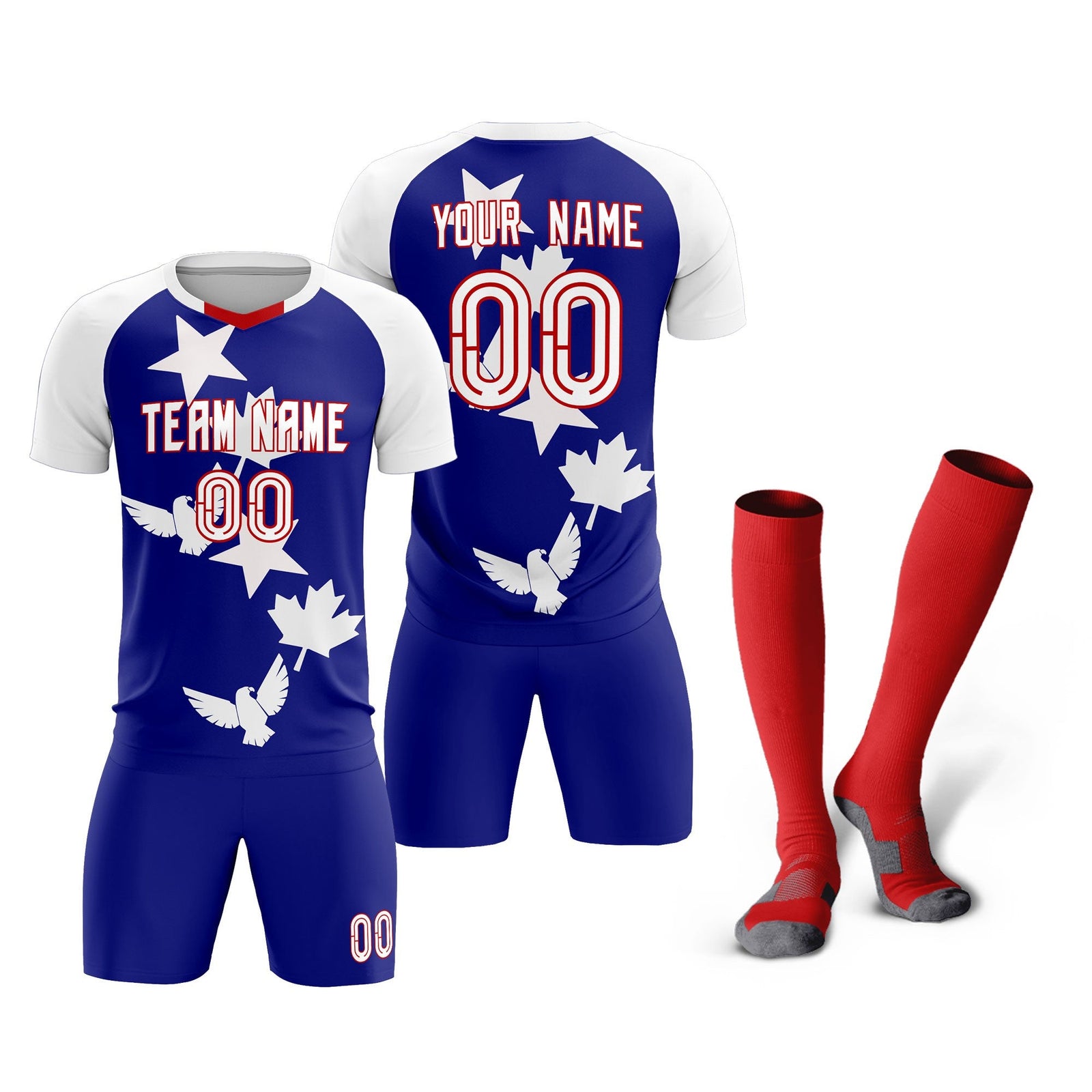 Custom White Royal World Cup Inspired Breathable&Quick-Drying Training Uniform Raglan Sleeve Soccer Sets Jersey