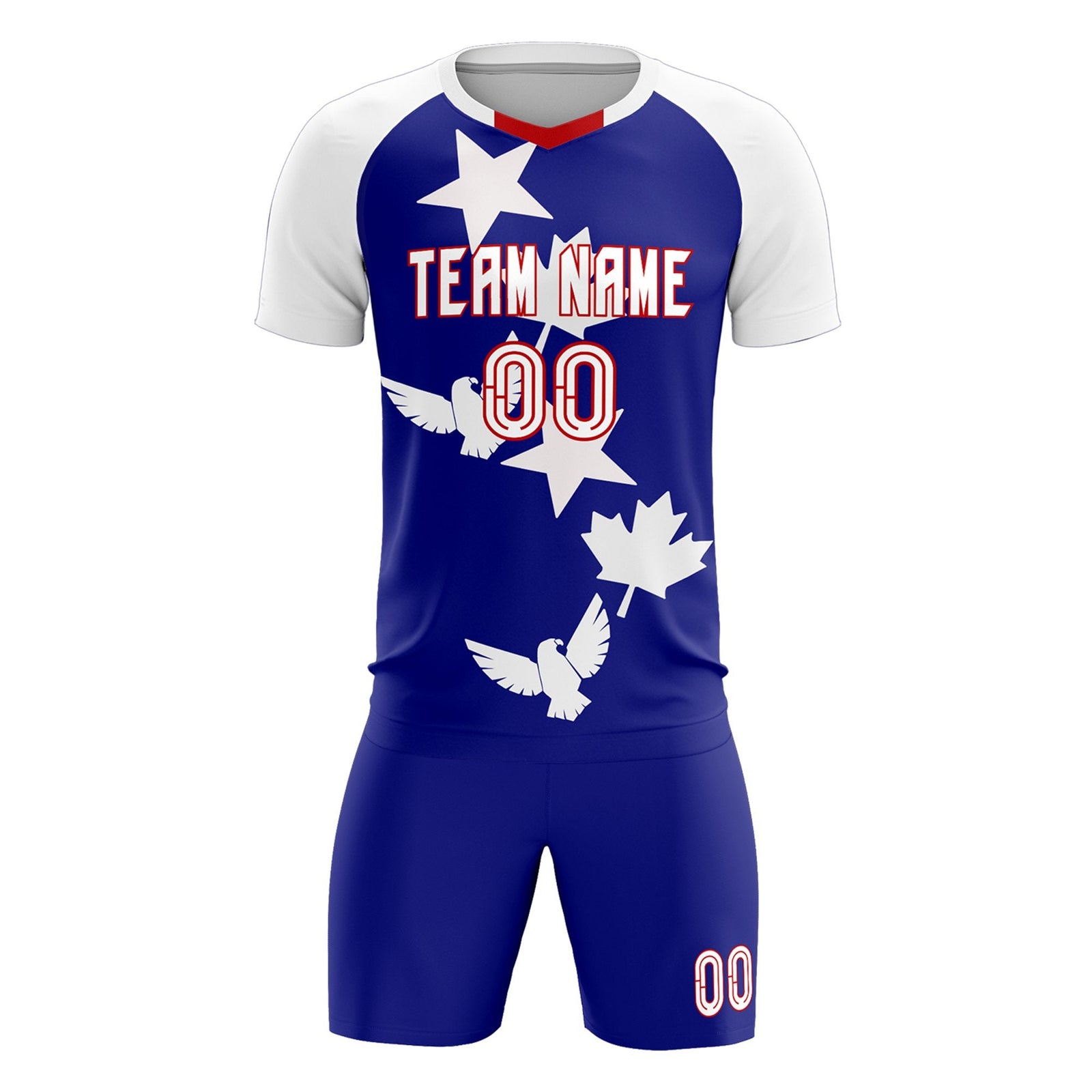 Custom White Royal World Cup Inspired Breathable&Quick-Drying Training Uniform Raglan Sleeve Soccer Sets Jersey