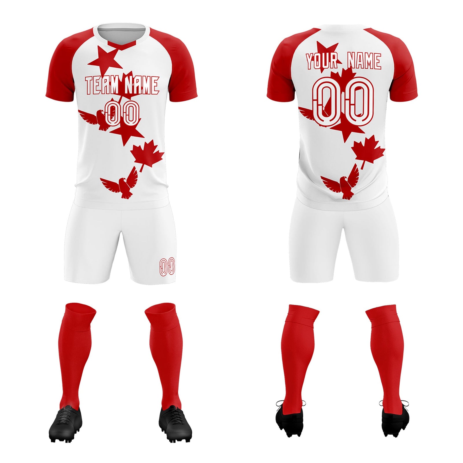Custom Red White World Cup Inspired Lightweight&Drapable Training Uniform Raglan Sleeve Soccer Sets Jersey